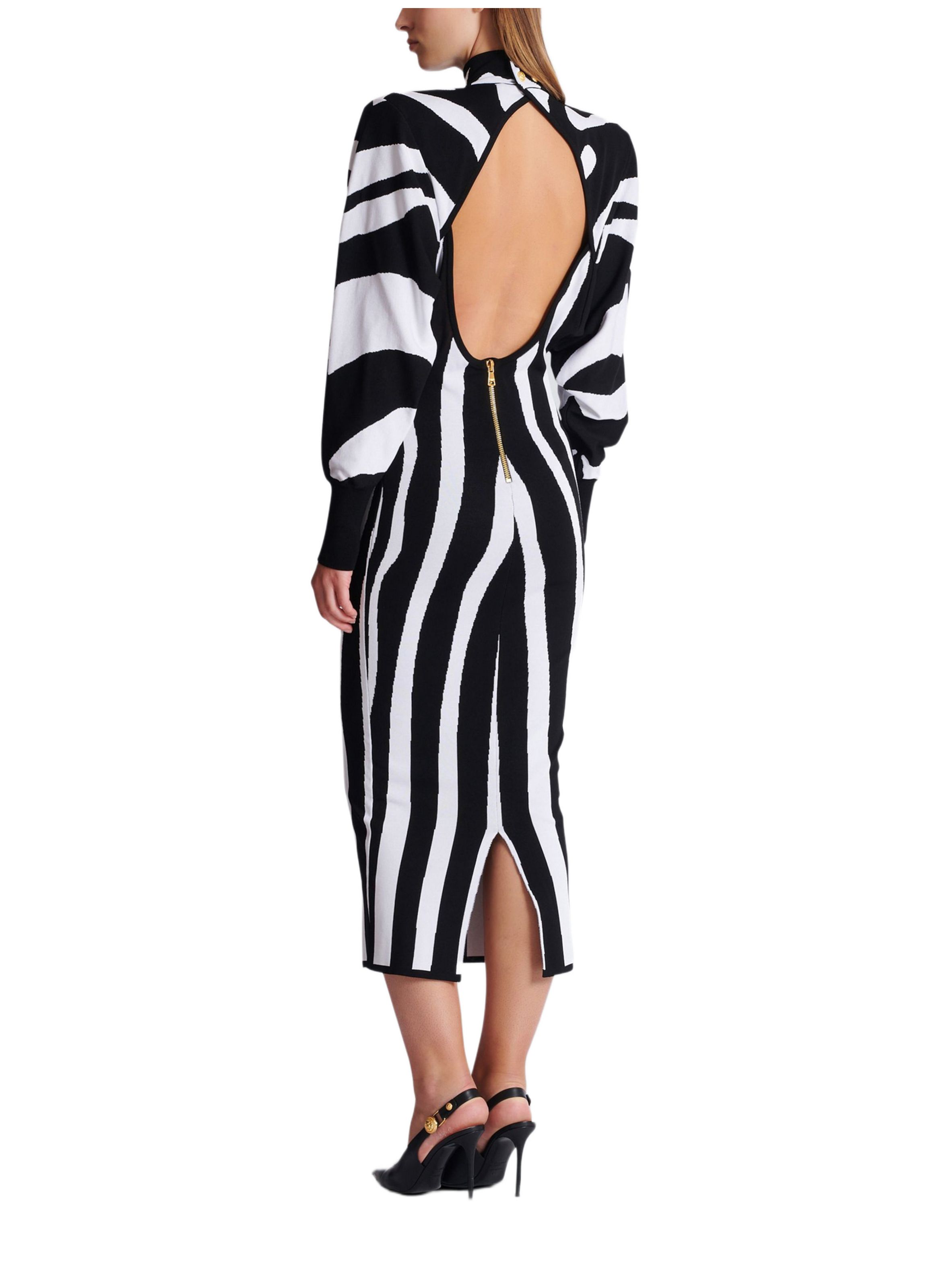 Robe longue en maille intarsia zébrée BALMAIN Noir