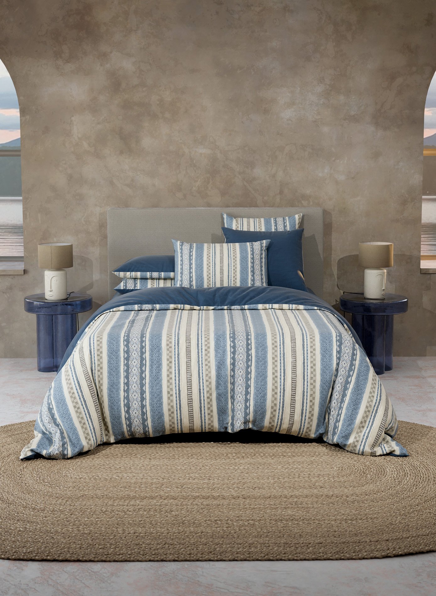 Pack housse de couette + taie(s) d'oreiller cyclades ANNE DE SOLENE Bleu