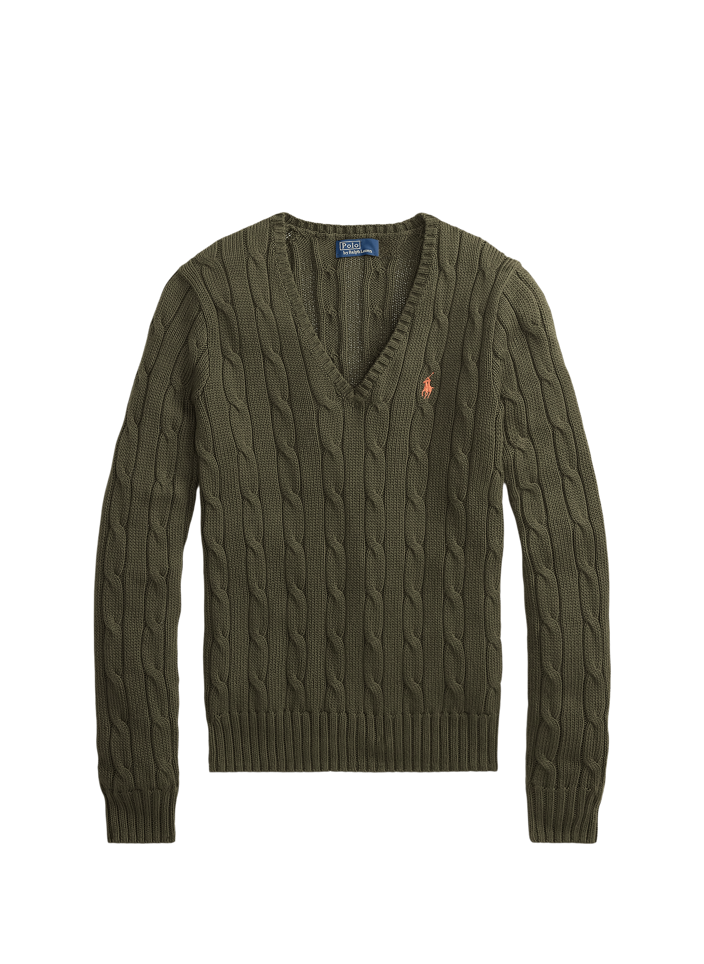 Pull col V en coton POLO RALPH LAUREN Kaki