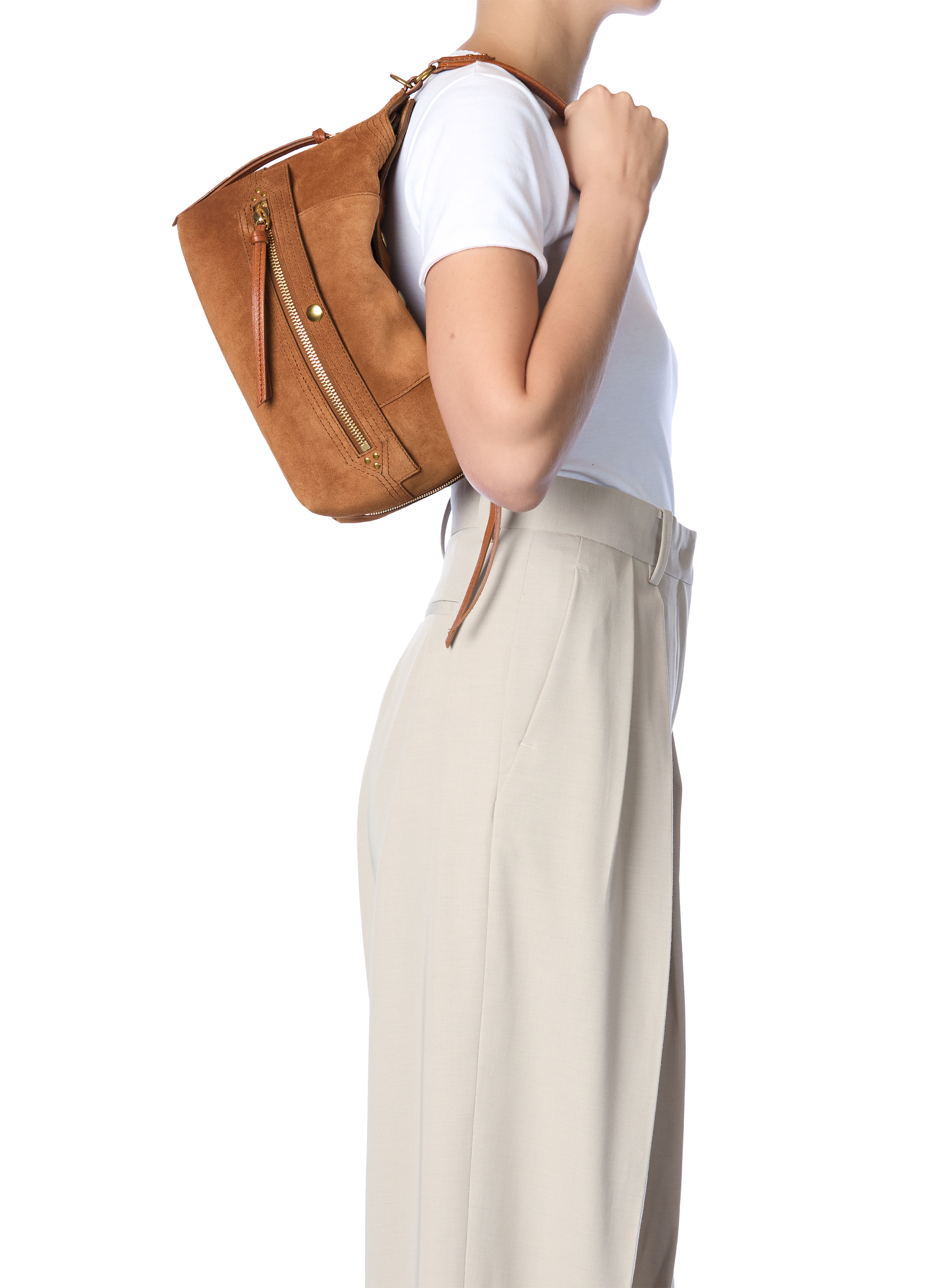 Lucky Hobo handbag in suede leather JÉRÔME DREYFUSS Brown