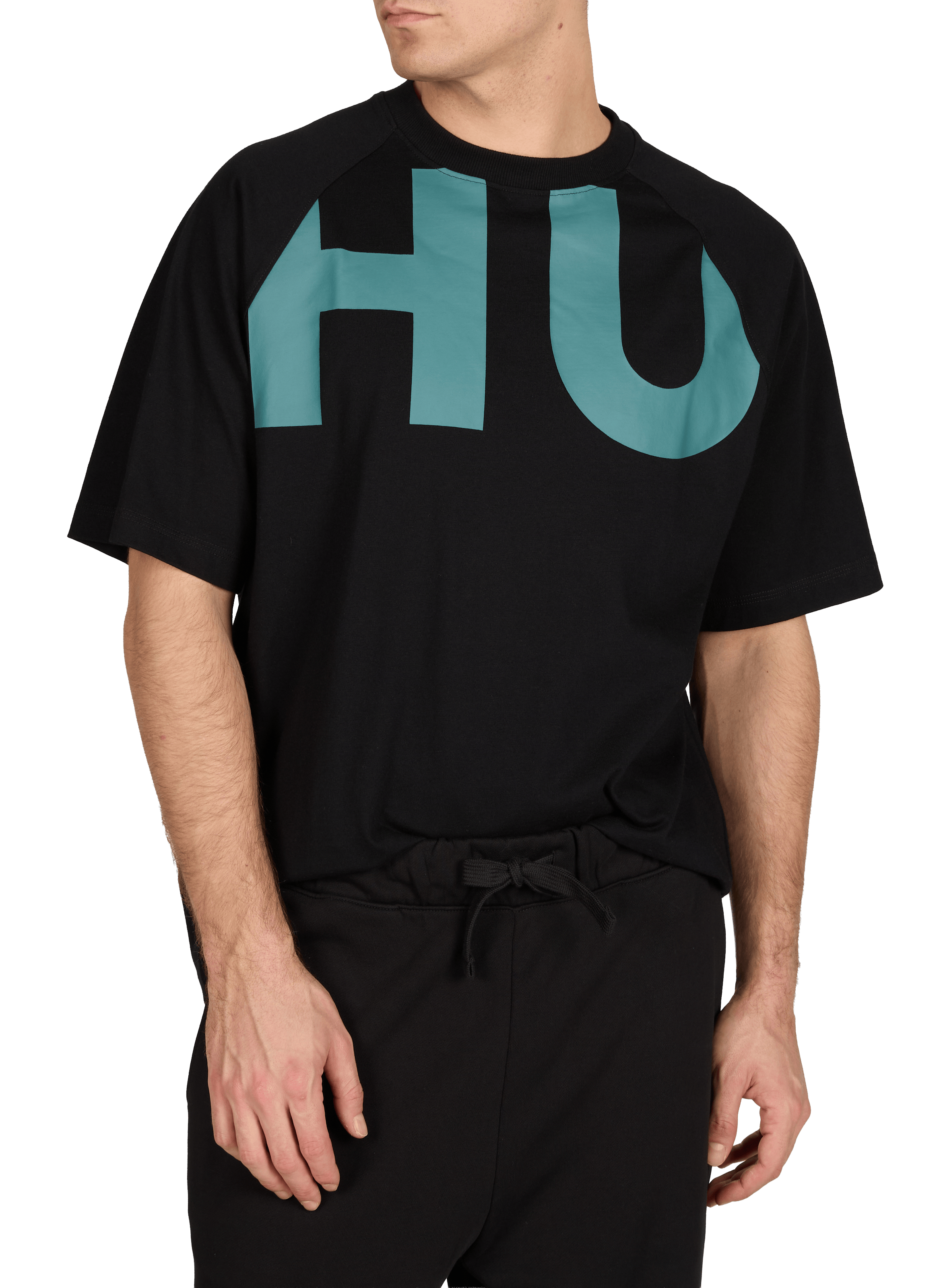 T-shirt imprimé à col rond en coton HUGO BLUE Noir