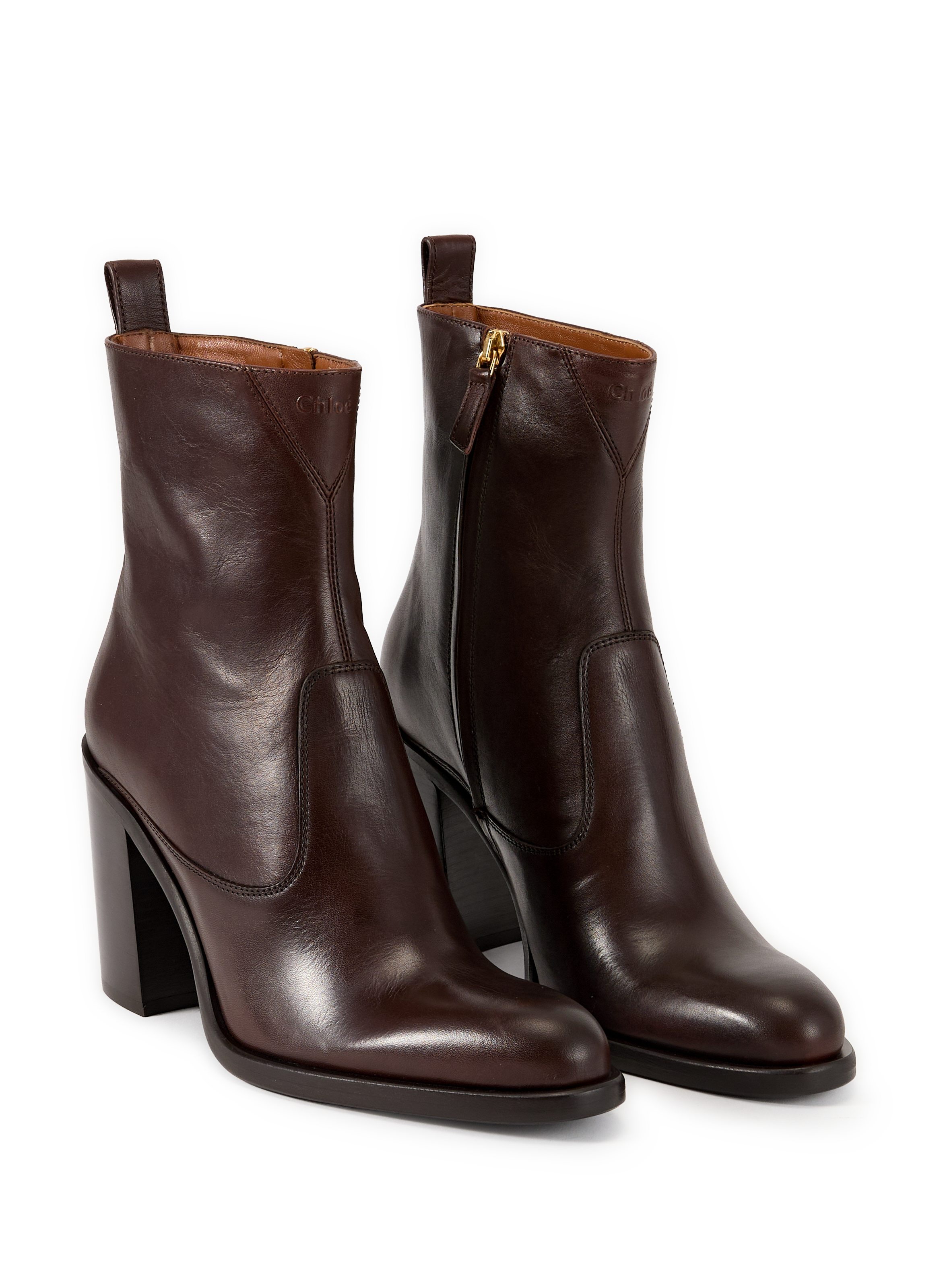 Bottines Phoenix à talon en cuir CHLOÉ Marron