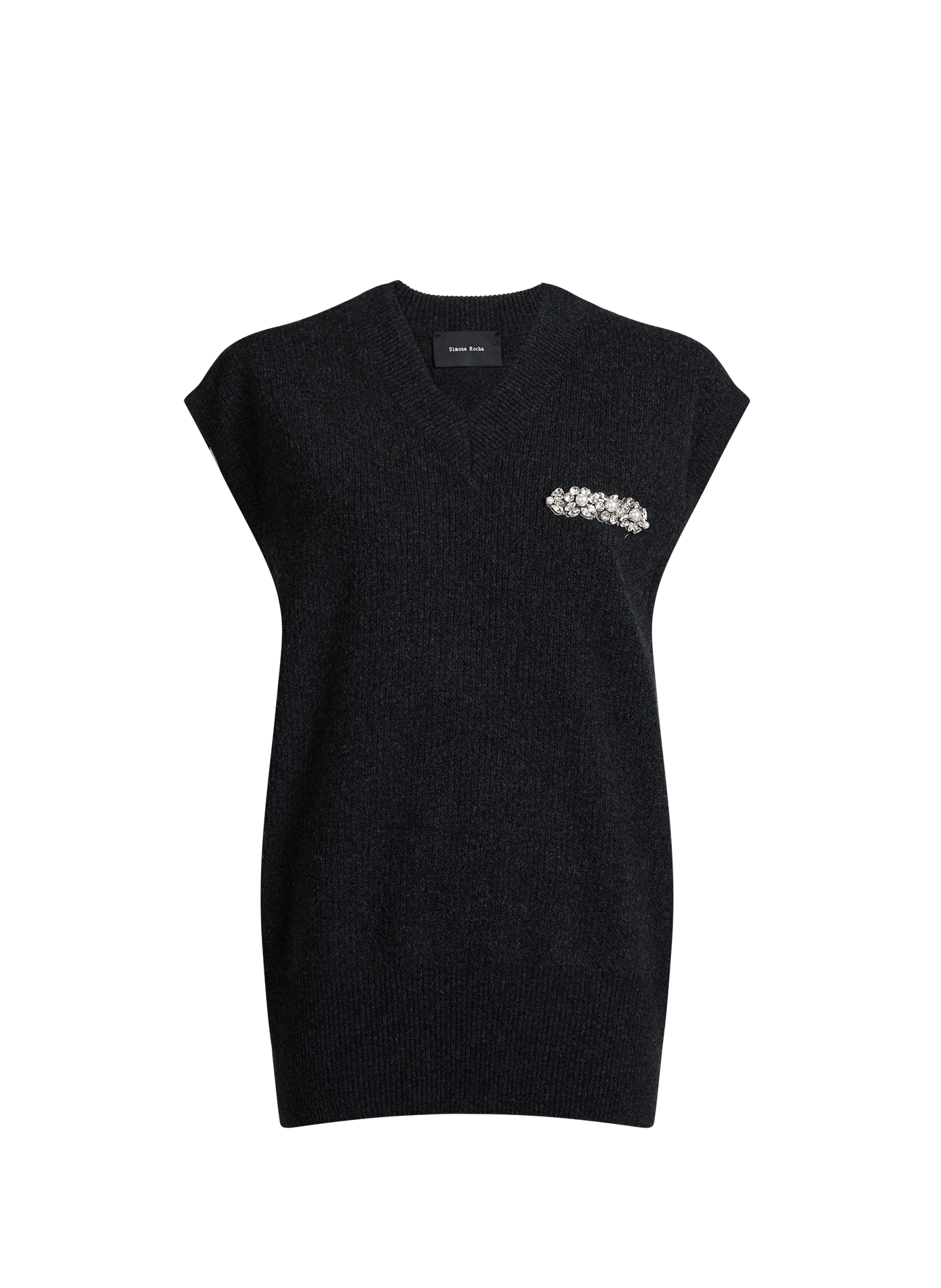 Pull sans manches col V en laine vierge mélangée SIMONE ROCHA Gris