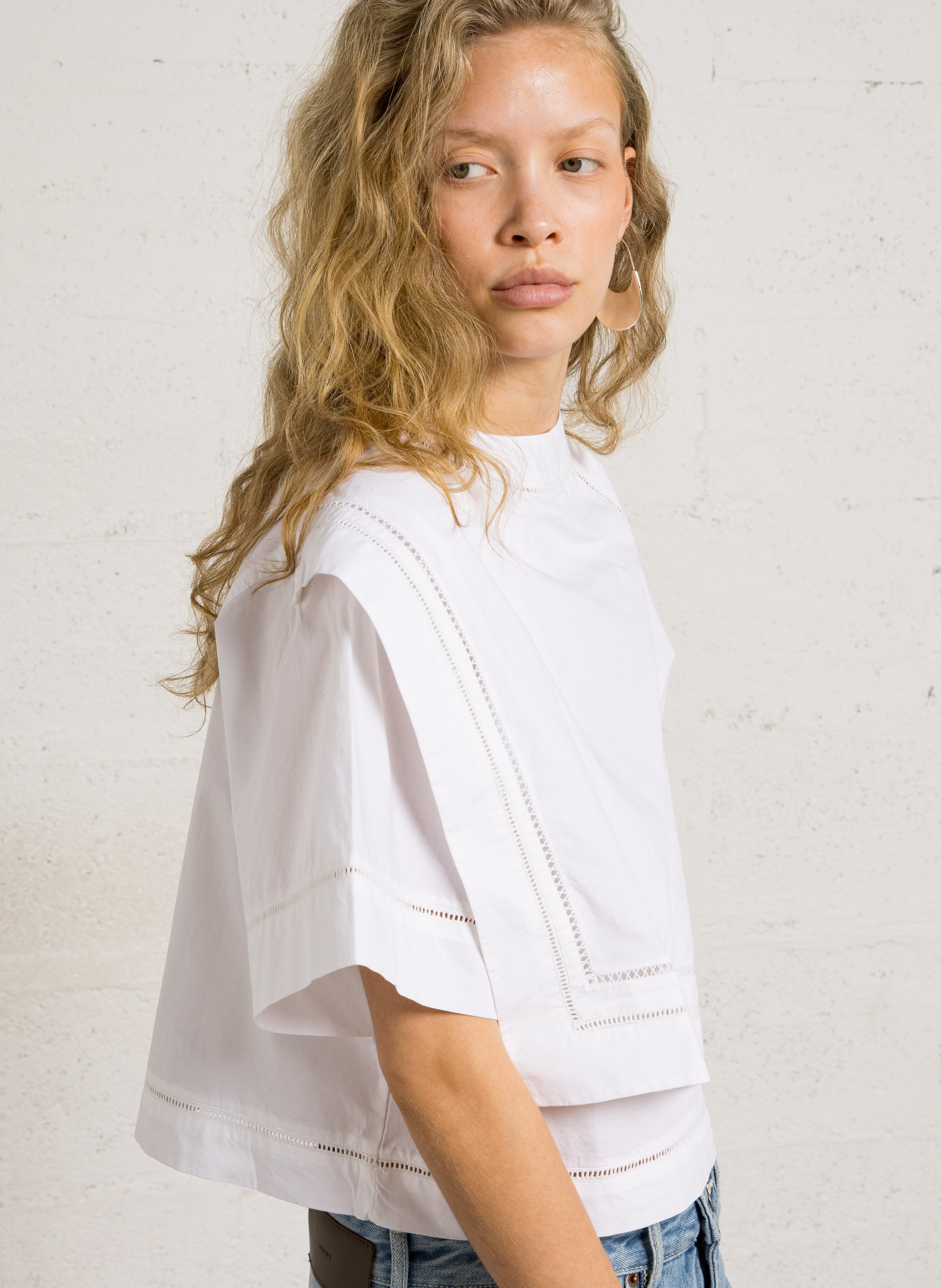 Top court col rond dégagé en coton irene SOEUR Blanc