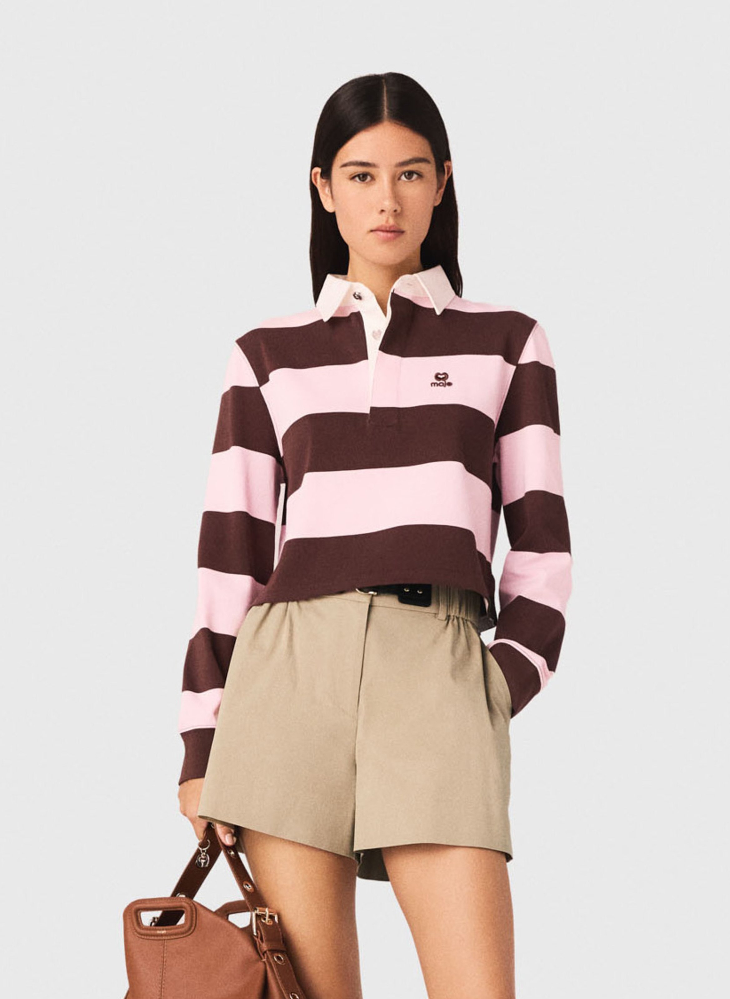 Polo droit en coton MAJE Marron