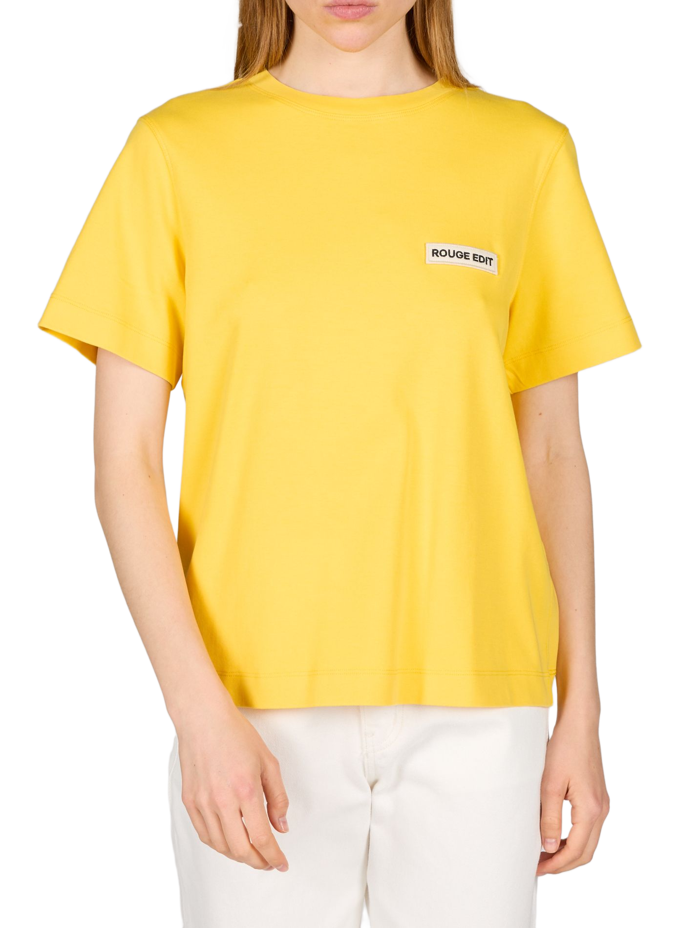 T-shirt with logo embroidery on chest in cotton. ROUGE EDIT Yellow