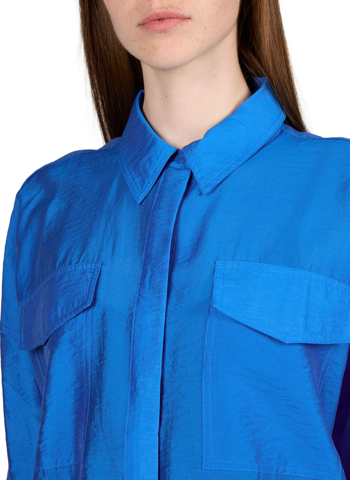 Oversized satin shirt with classic collar ROUGE EDIT Blue
