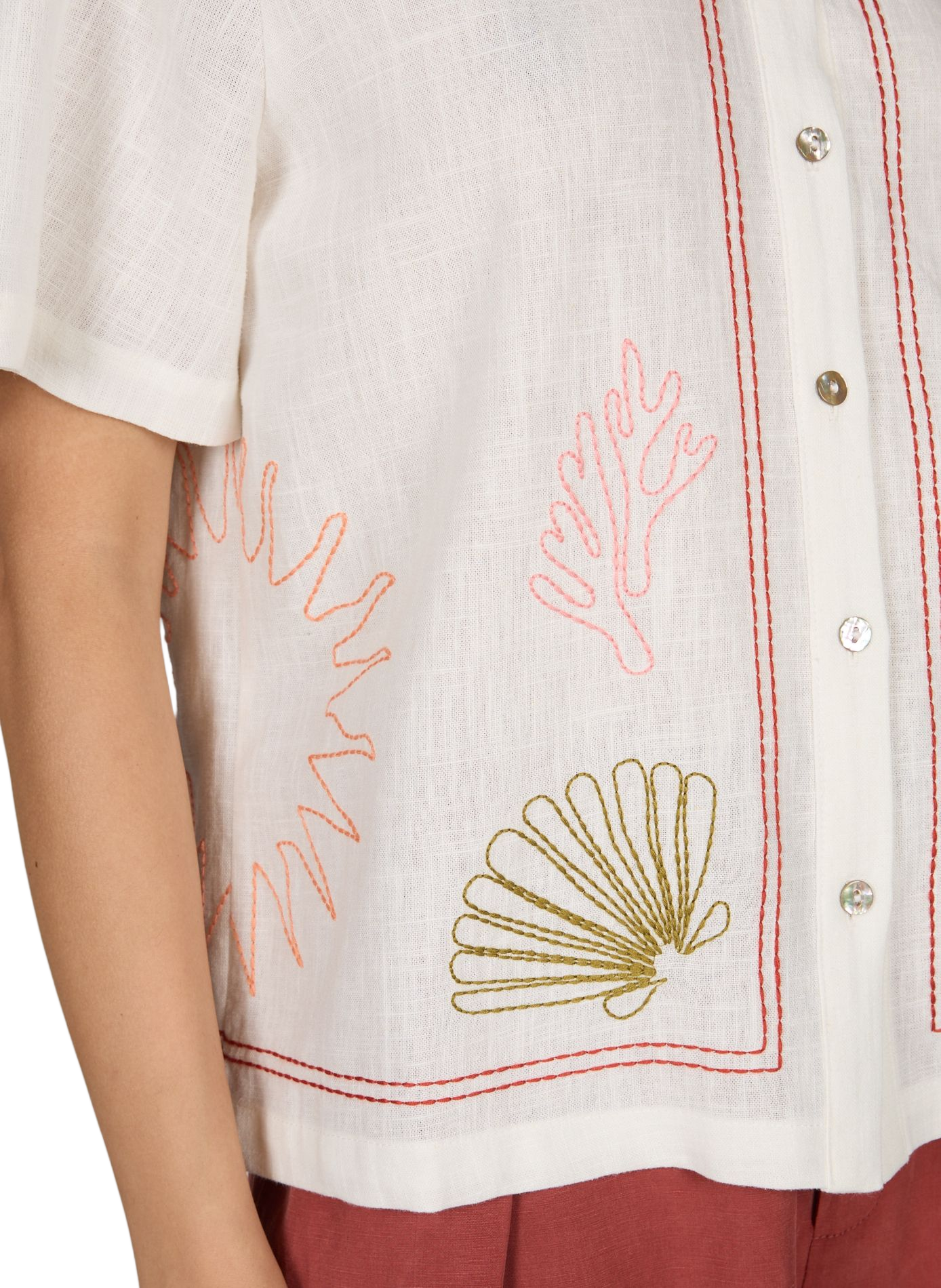 Short-sleeved embroidered shirt in blended ramie GARANCE White