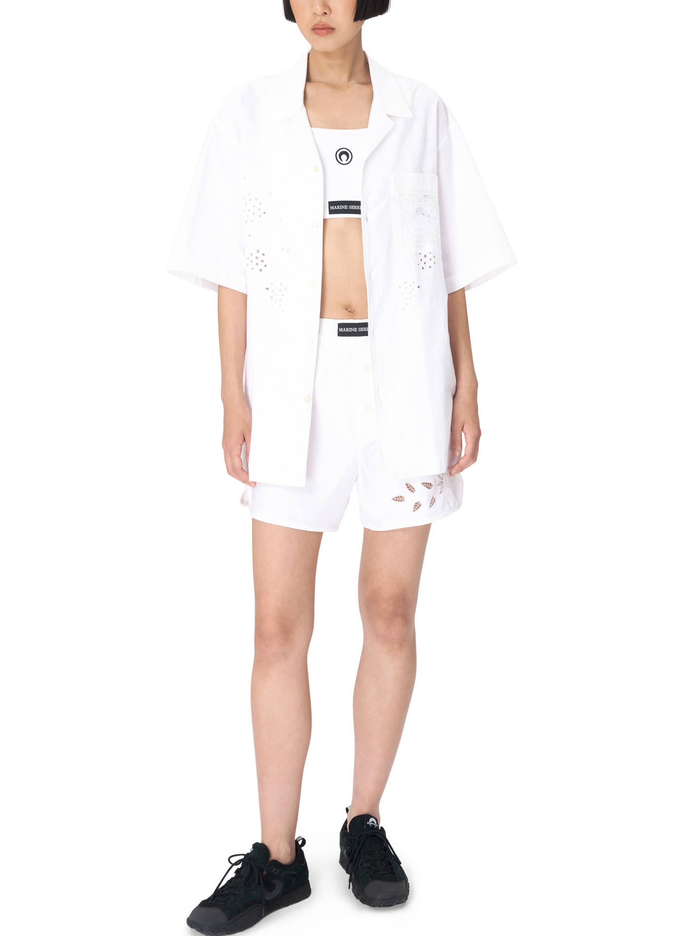 Chemise de bowling en upcyclé household linen unisexe MARINE SERRE Blanc