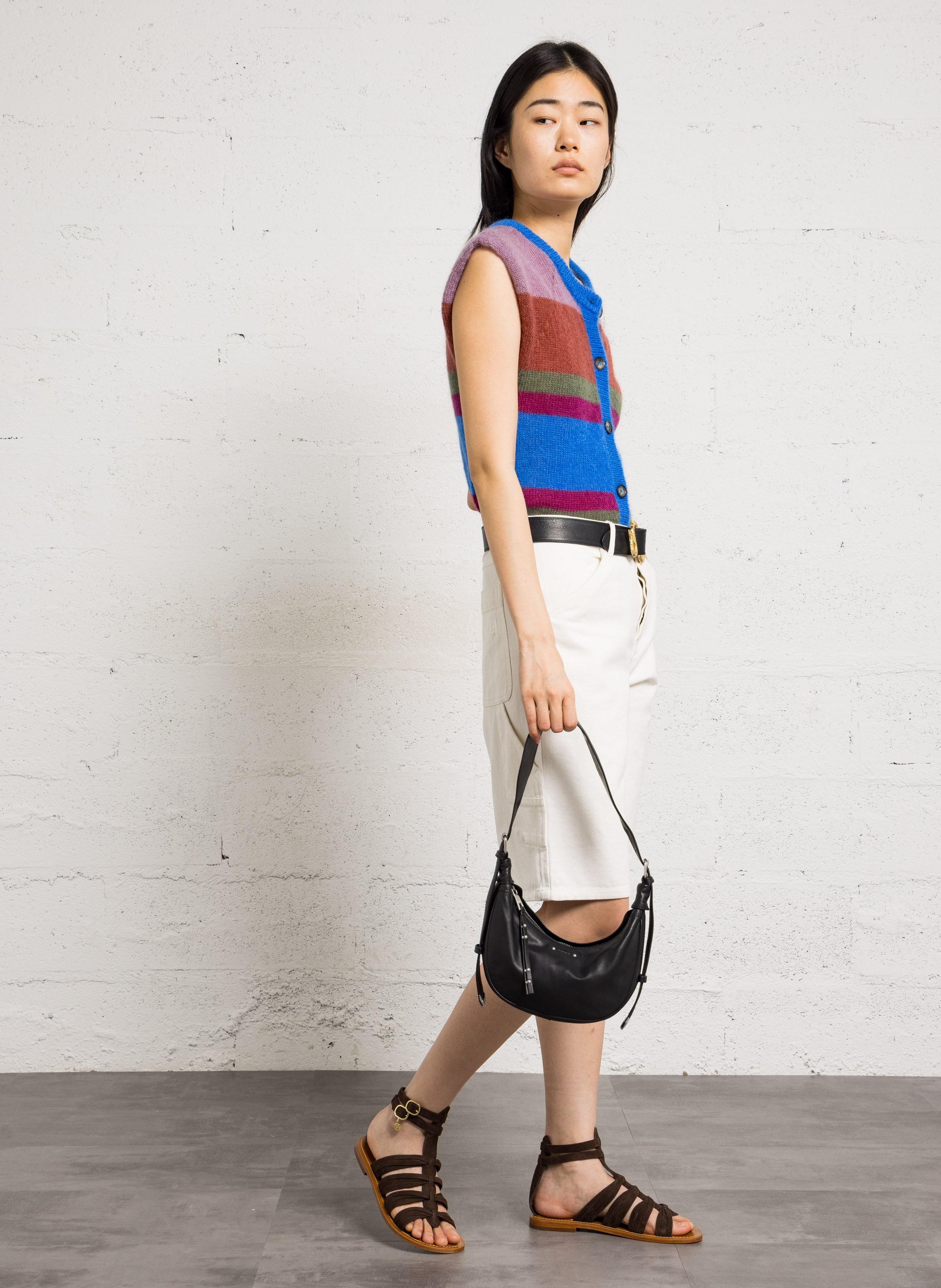 Sac demi-lune en cuir grainé allane s IKKS Noir