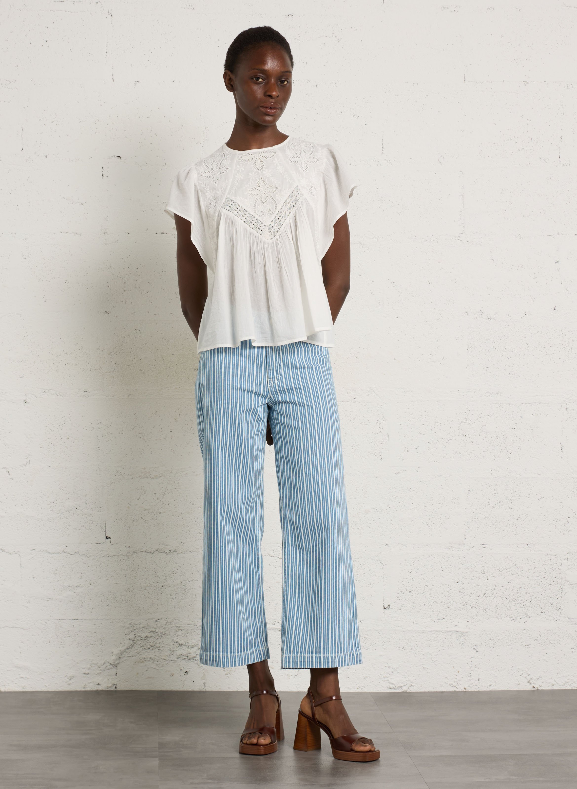 Jean cropped en coton mélangé rayé rosie MAISON 123 Bleu