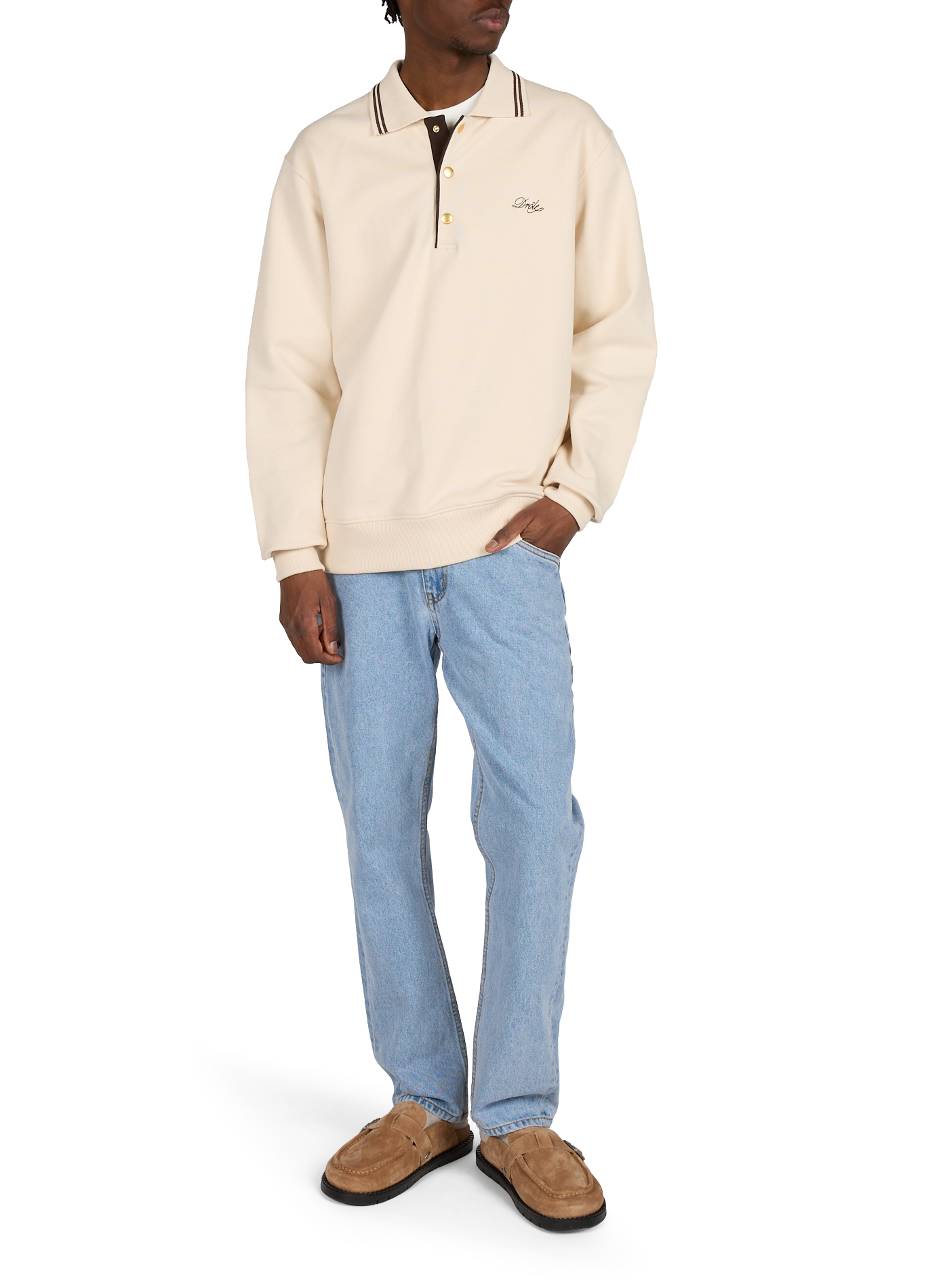 Straight sweatshirt with embroidered logo in cotton. DROLE DE MONSIEUR Beige