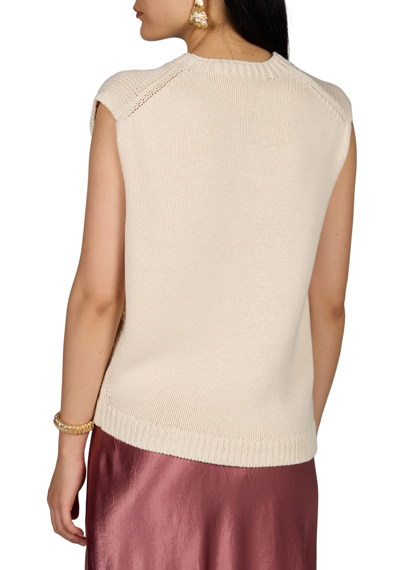 Pull sans manches uni en coton mélangé VINCE Beige