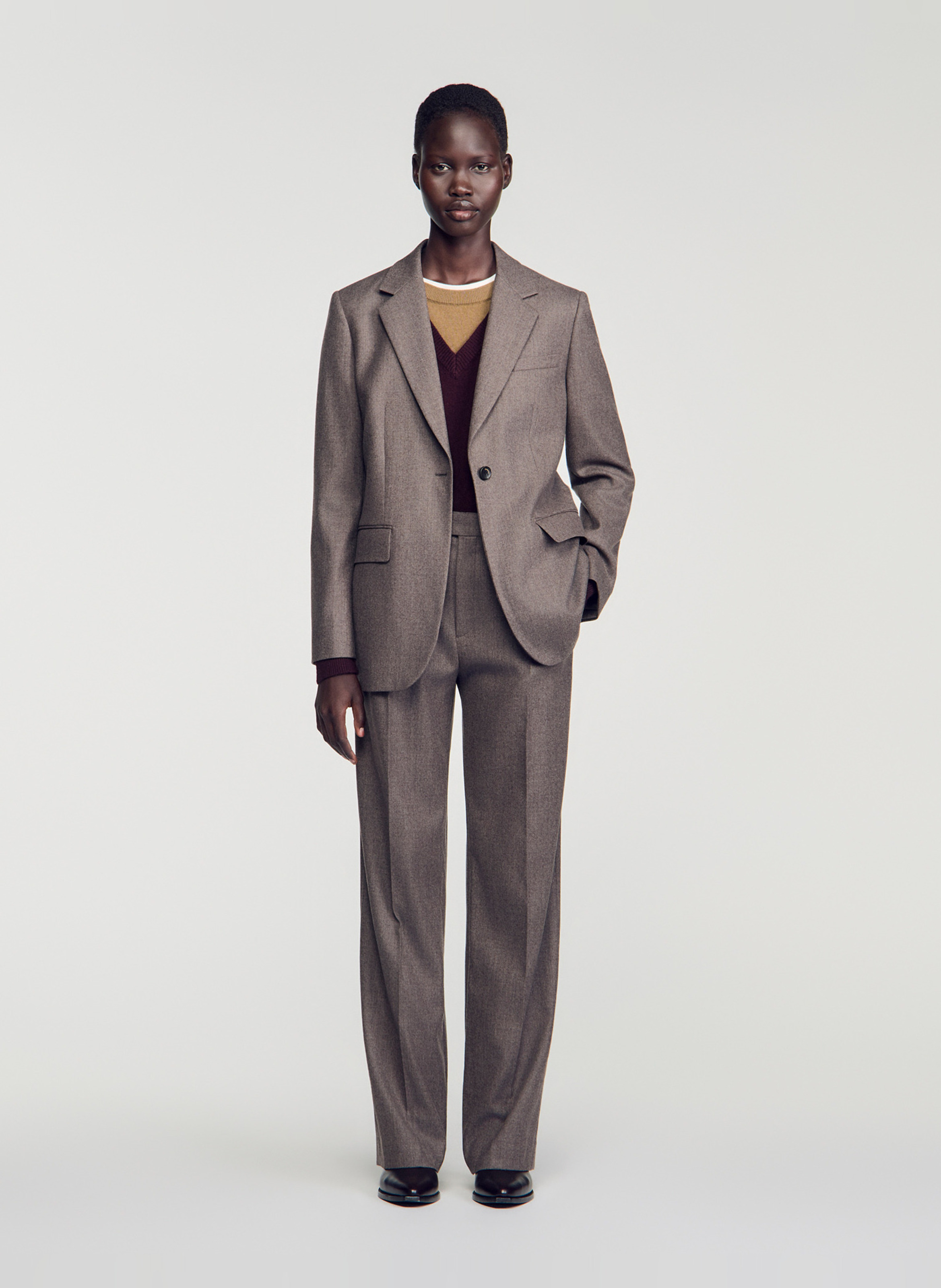 Veste de tailleur droite en laine SANDRO Beige