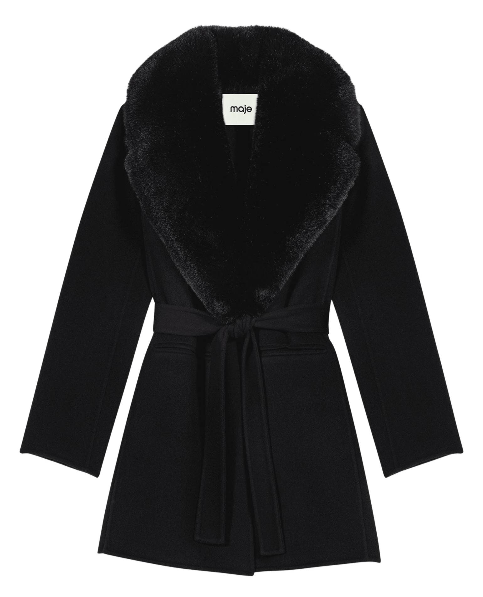 Manteau ceinturé en laine mélangée MAJE Noir