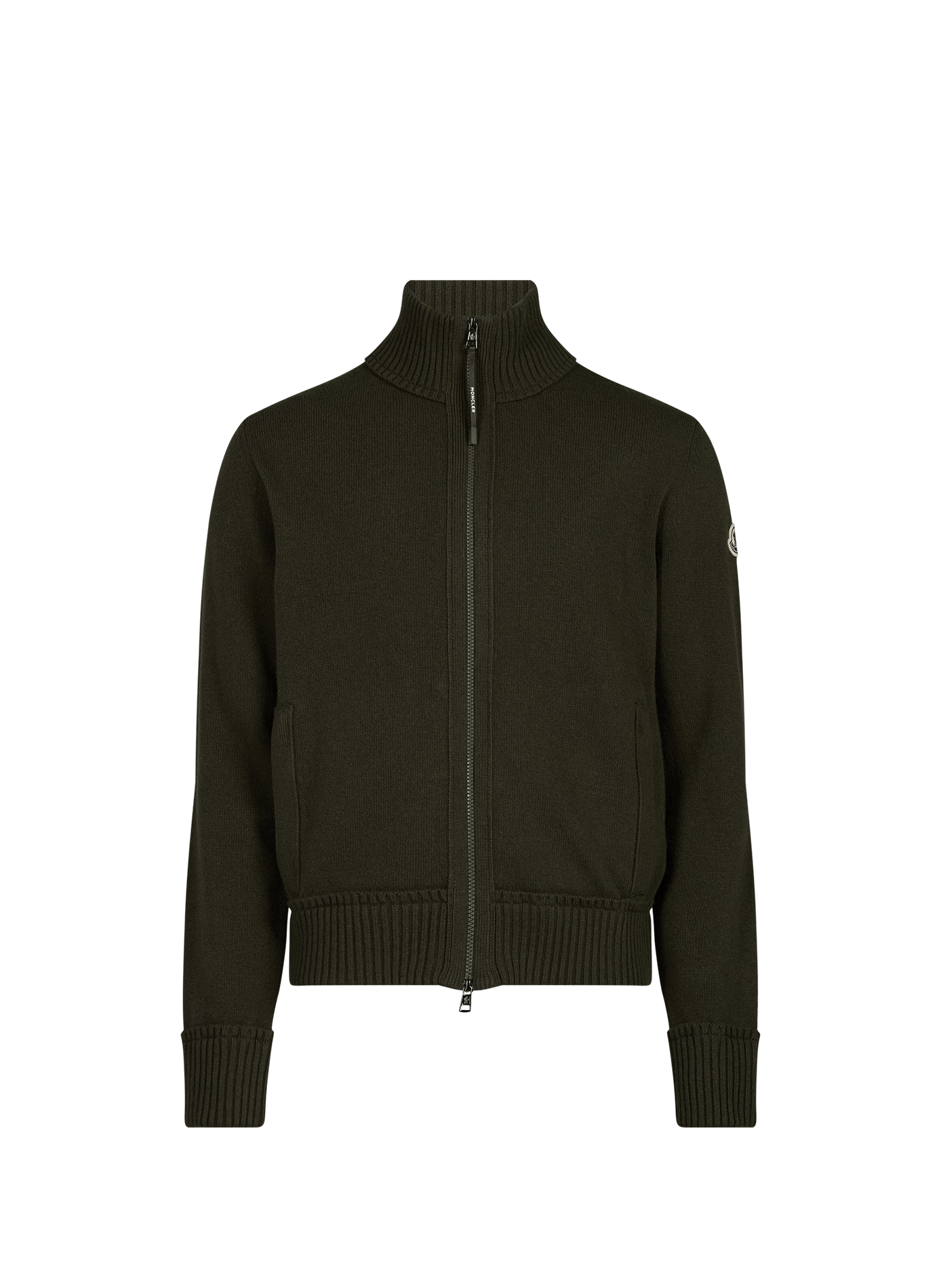 CARDIGAN ruimvallend gebreid met opstaande kraag van wol en kasjmier MONCLER Groen
