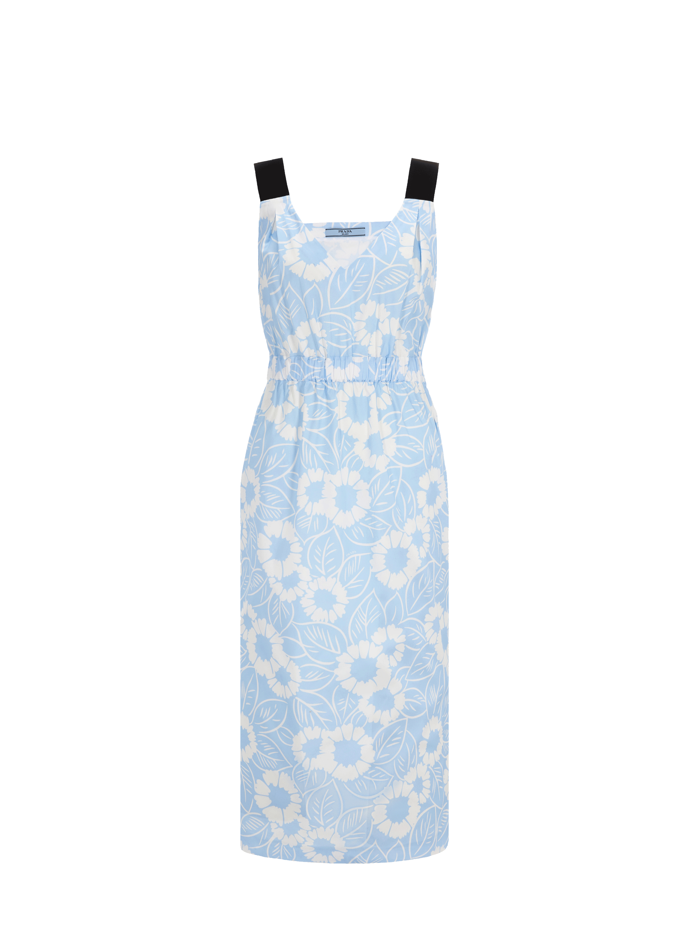 PRADA Cotton-blend flower print dress Blue