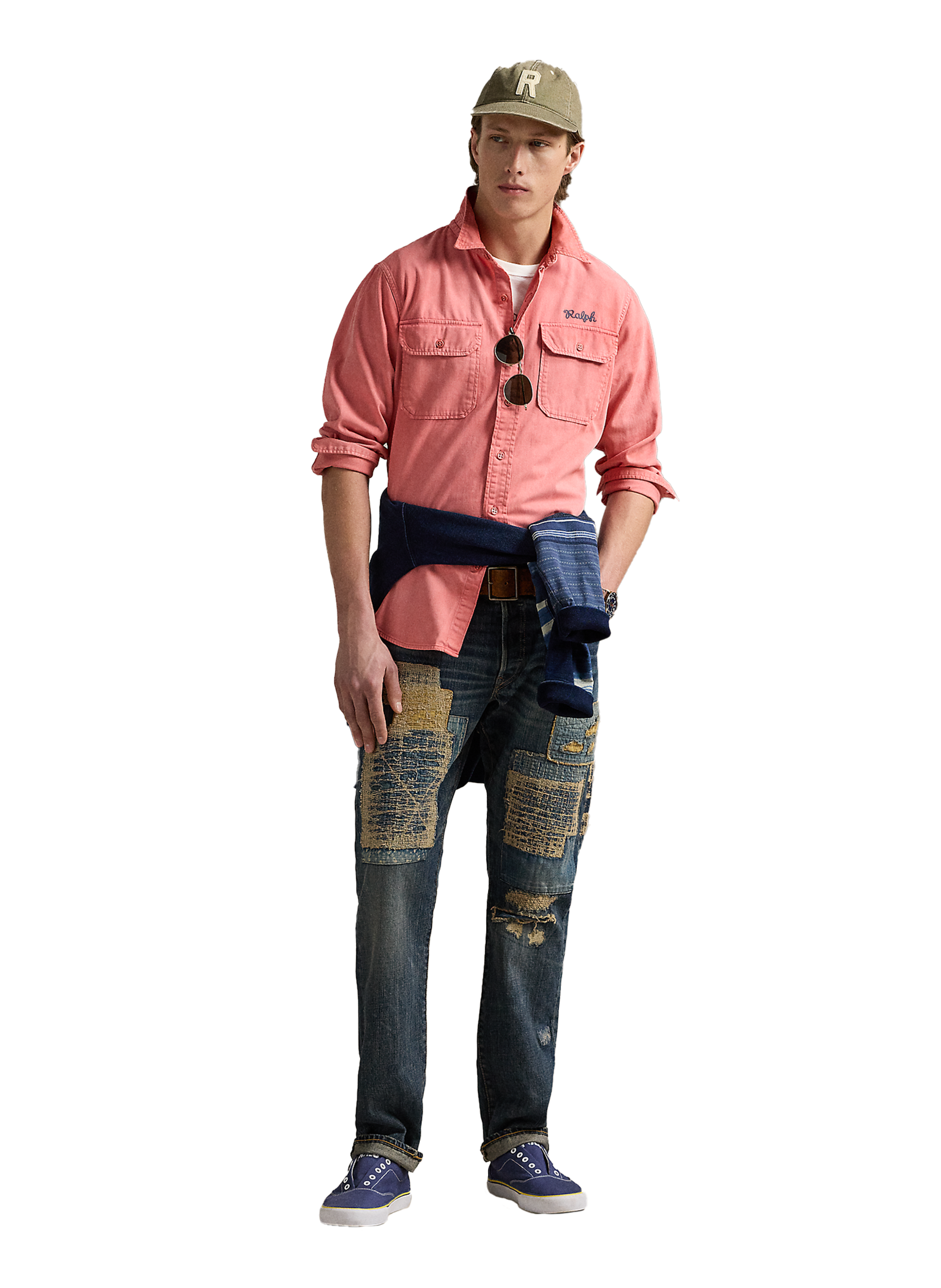 Chemise droite brodée en coton POLO RALPH LAUREN Rouge