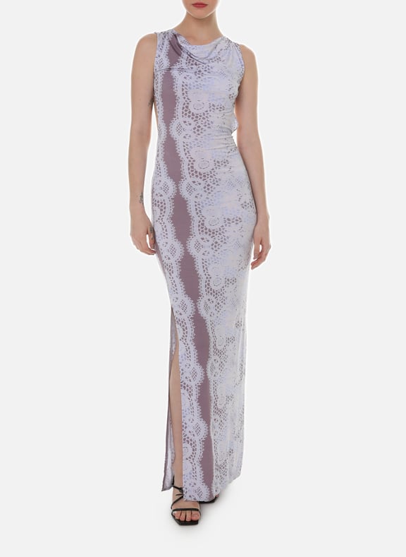 Selena long printed dress Grey by MIAOU MIAOU Selena long printed dress Grey