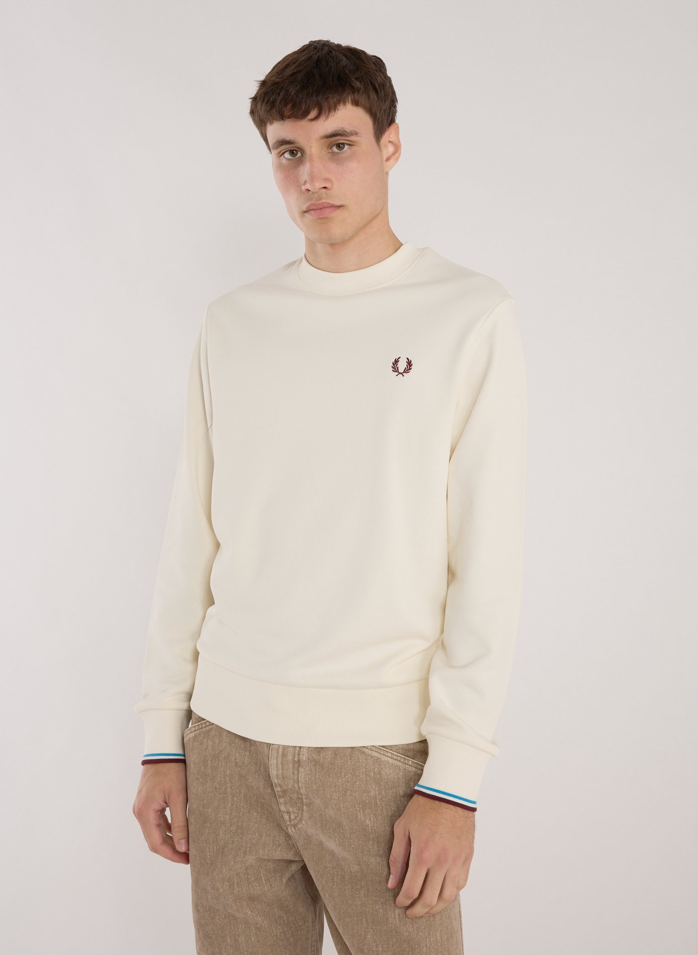 FRED PERRY Sweatshirt col rond en coton Beige