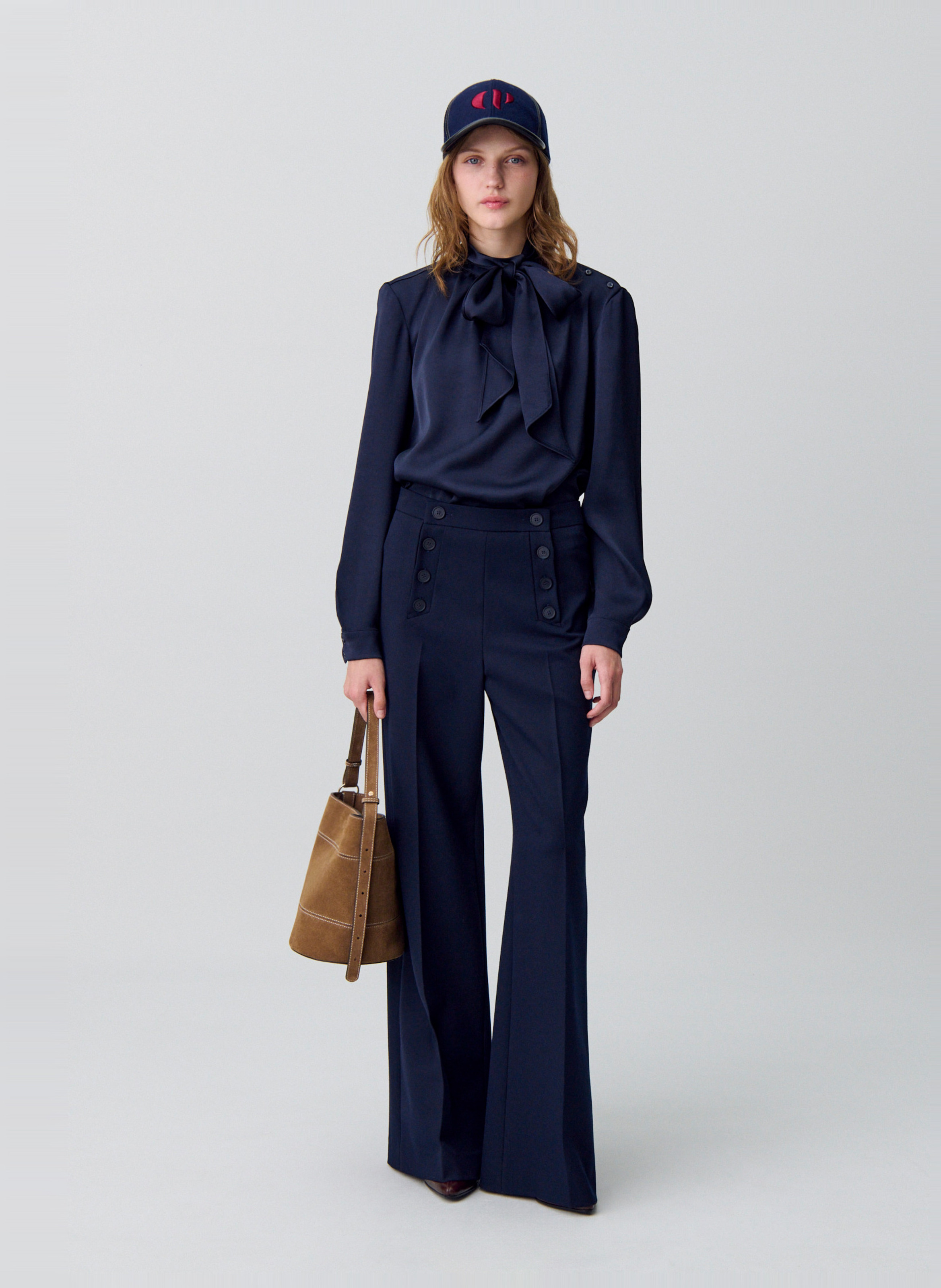 Blouse col lavallière en satin bemybaby CLAUDIE PIERLOT Bleu