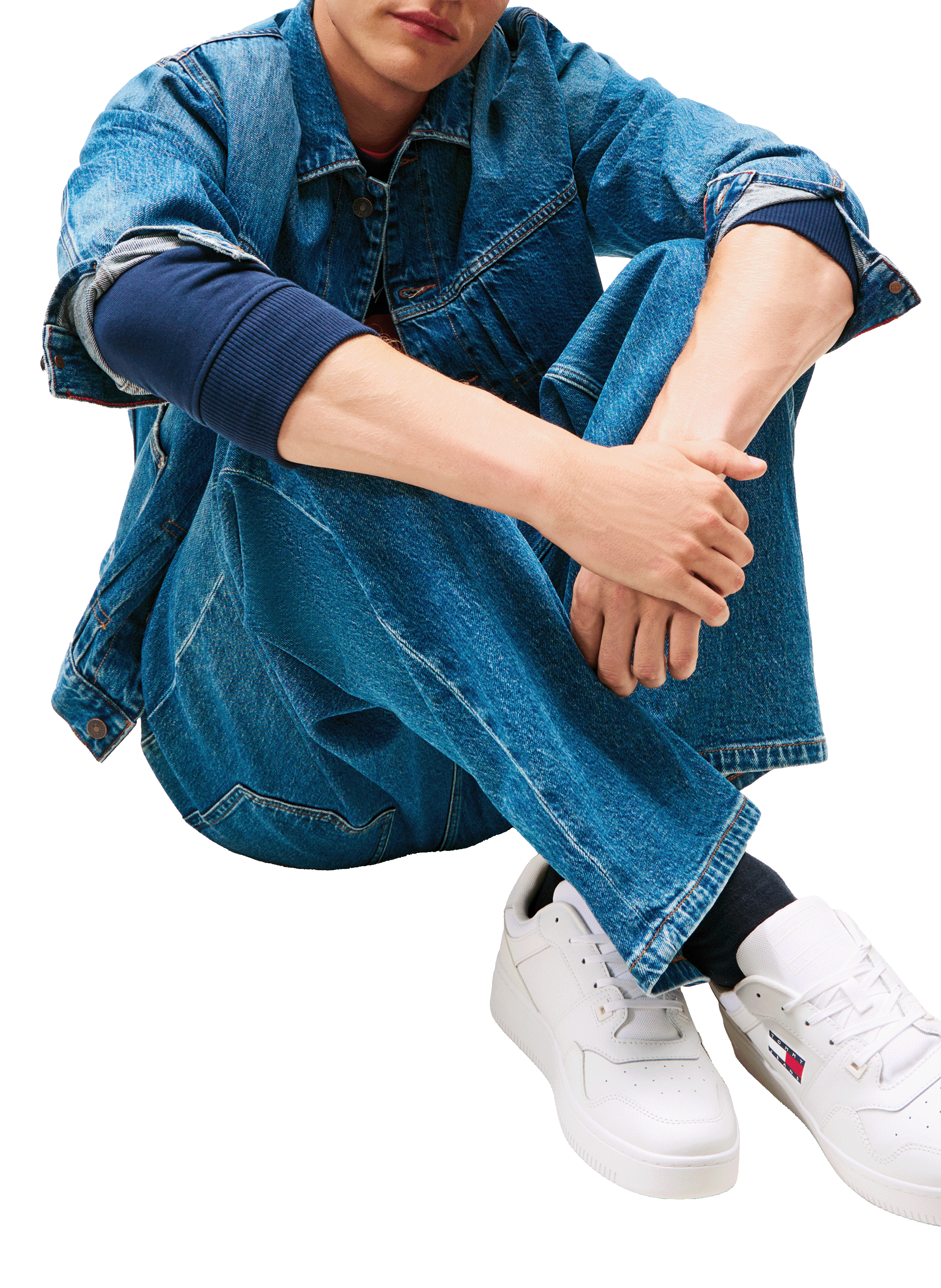 Baskets basses en cuir mélangé TOMMY HILFIGER Blanc