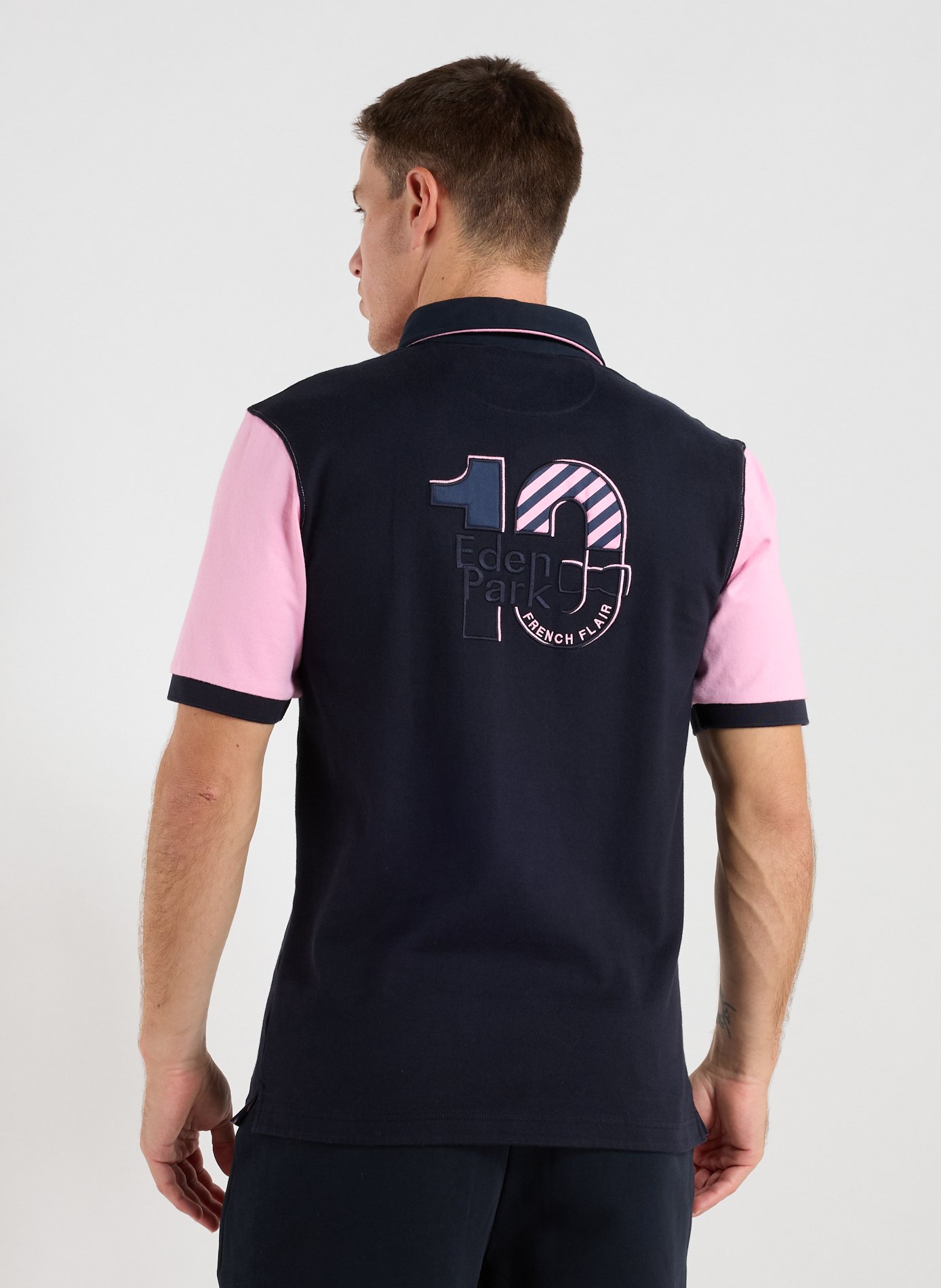 Short-sleeved embroidered cotton polo EDEN PARK Blue