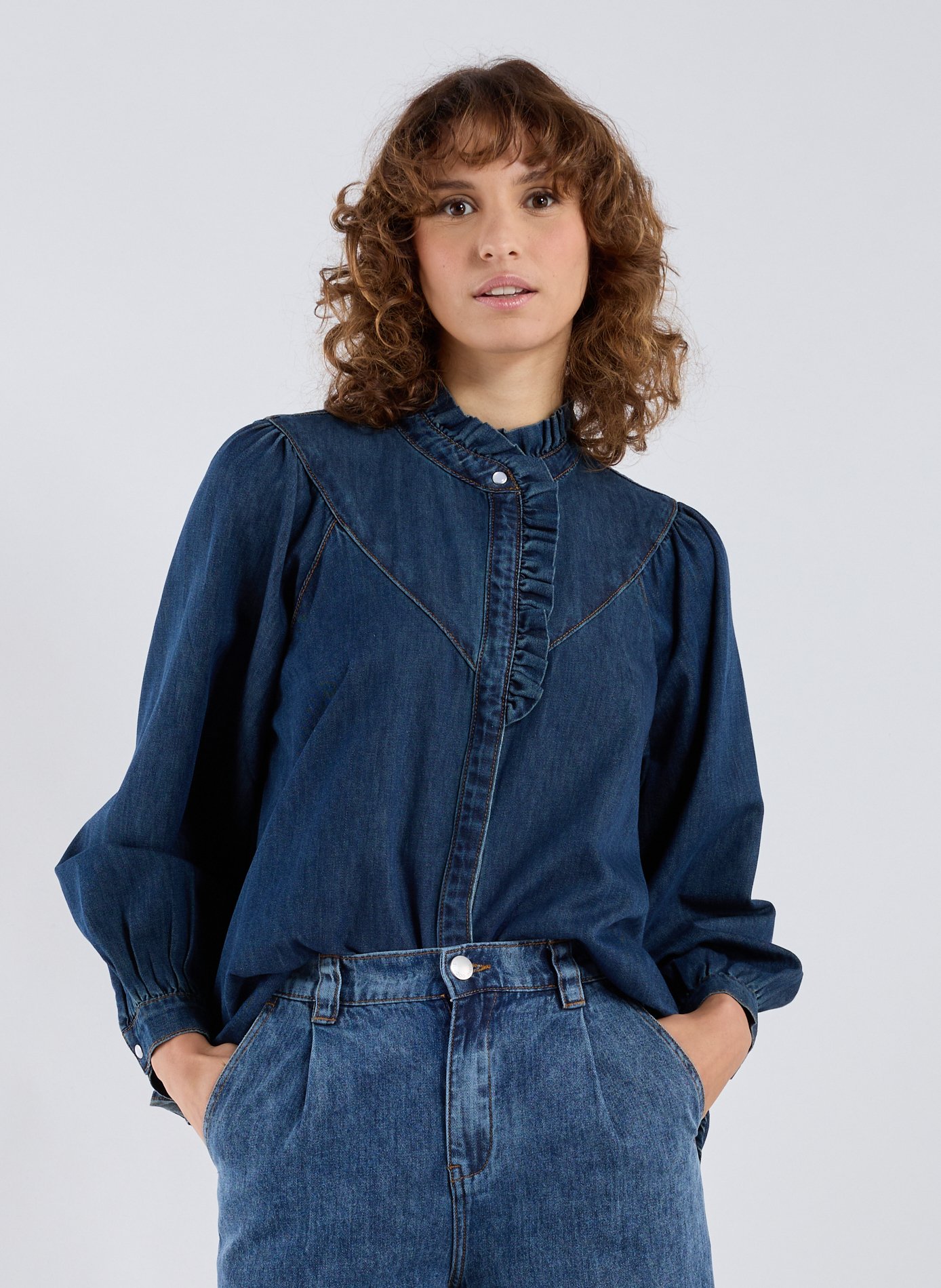 SUNCOO Chemise en coton mélangé Bleu