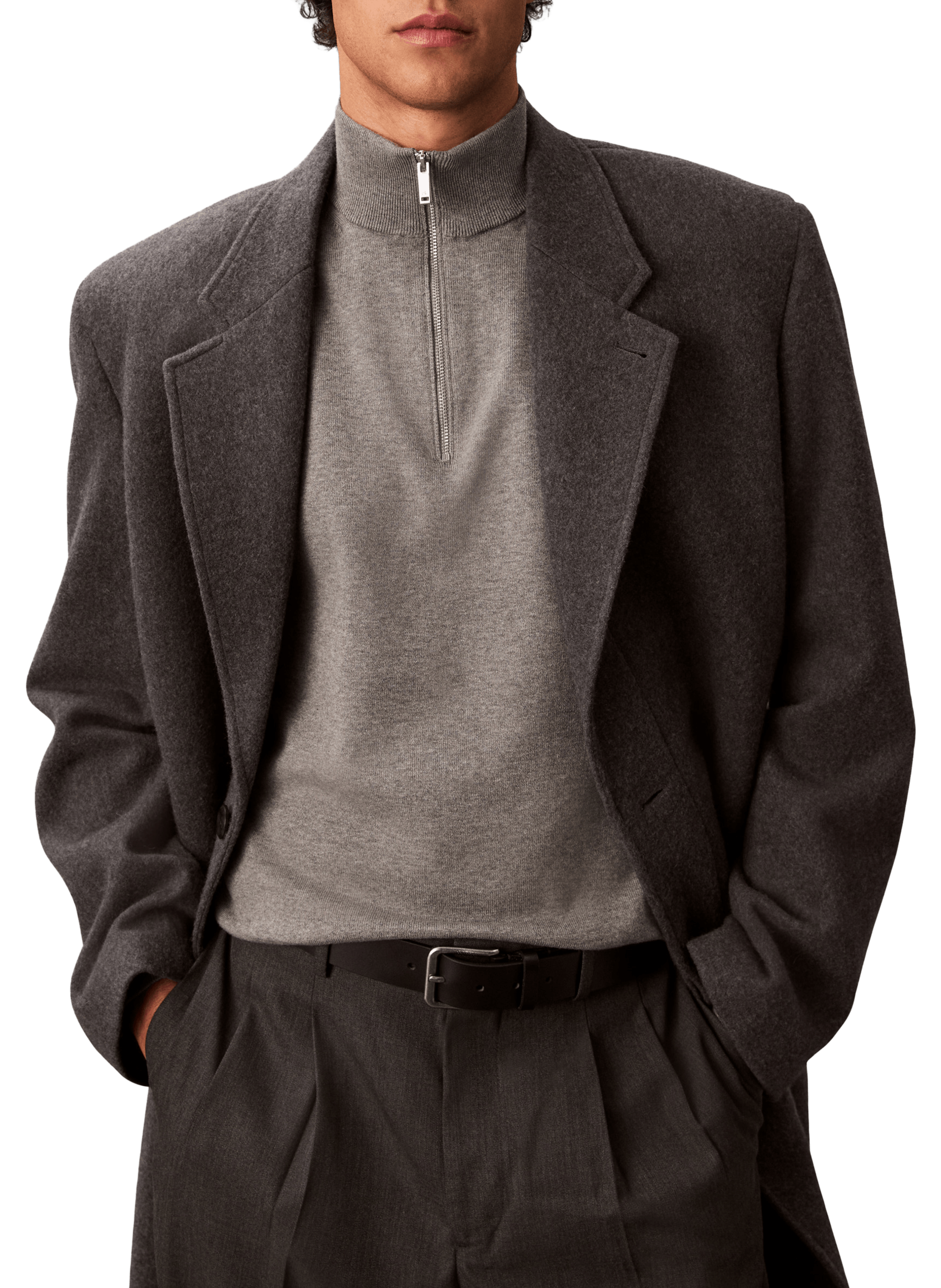 Pull col montant zippé en coton CALVIN KLEIN Gris