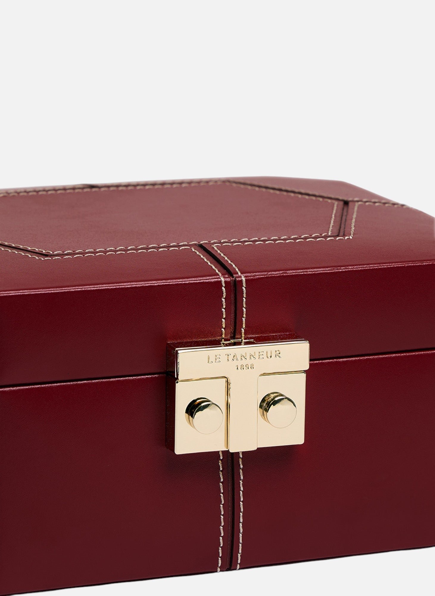Petite boîte à bijoux fermoir t en cuir LE TANNEUR Rouge