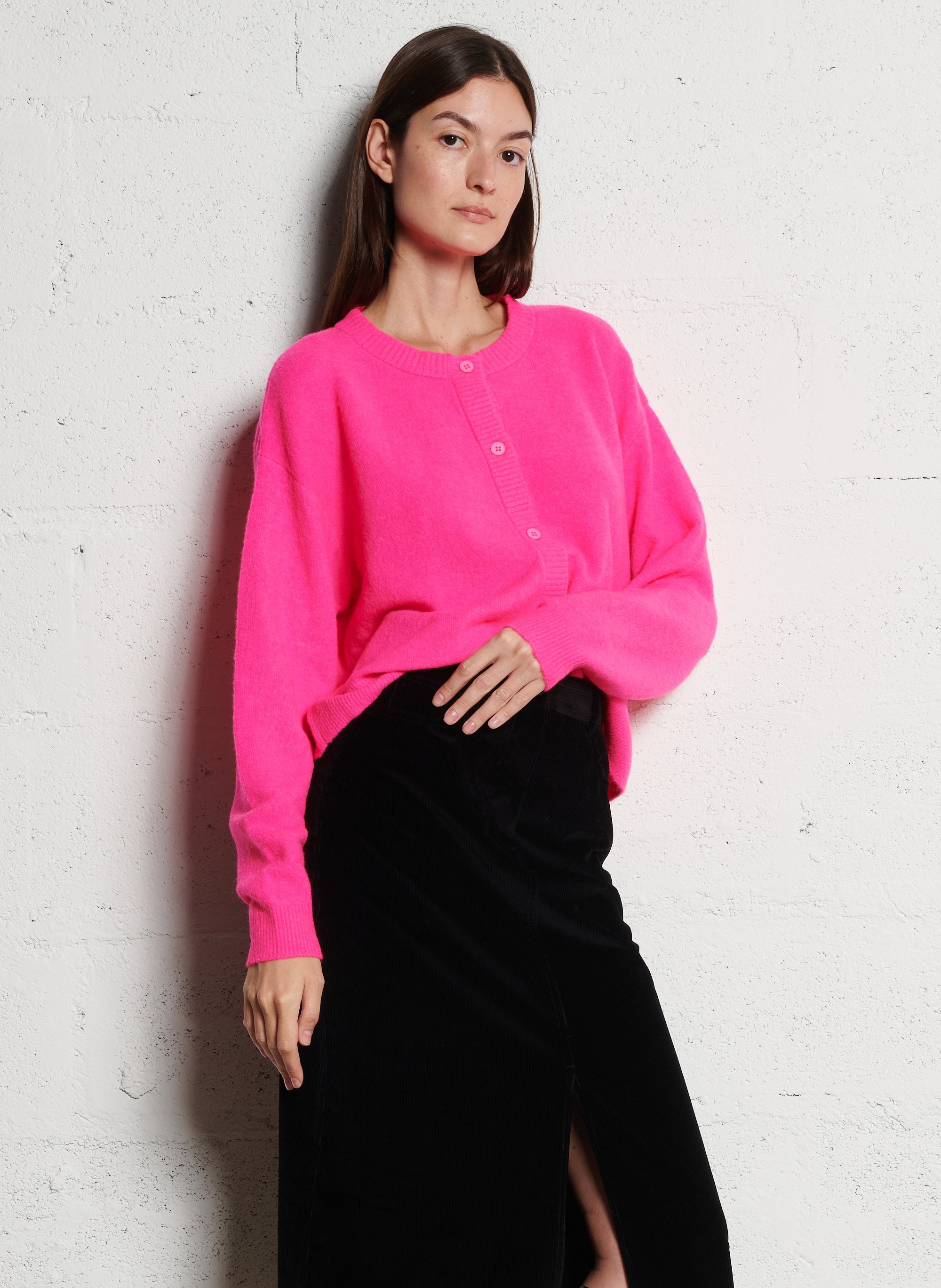 Gilet oversize col rond boutonné damsville AMERICAN VINTAGE Rose