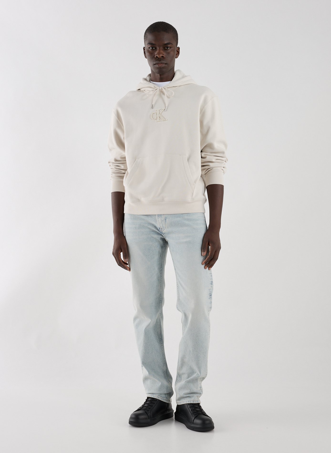 Jean droit en coton et laine mélangés CALVIN KLEIN Bleu