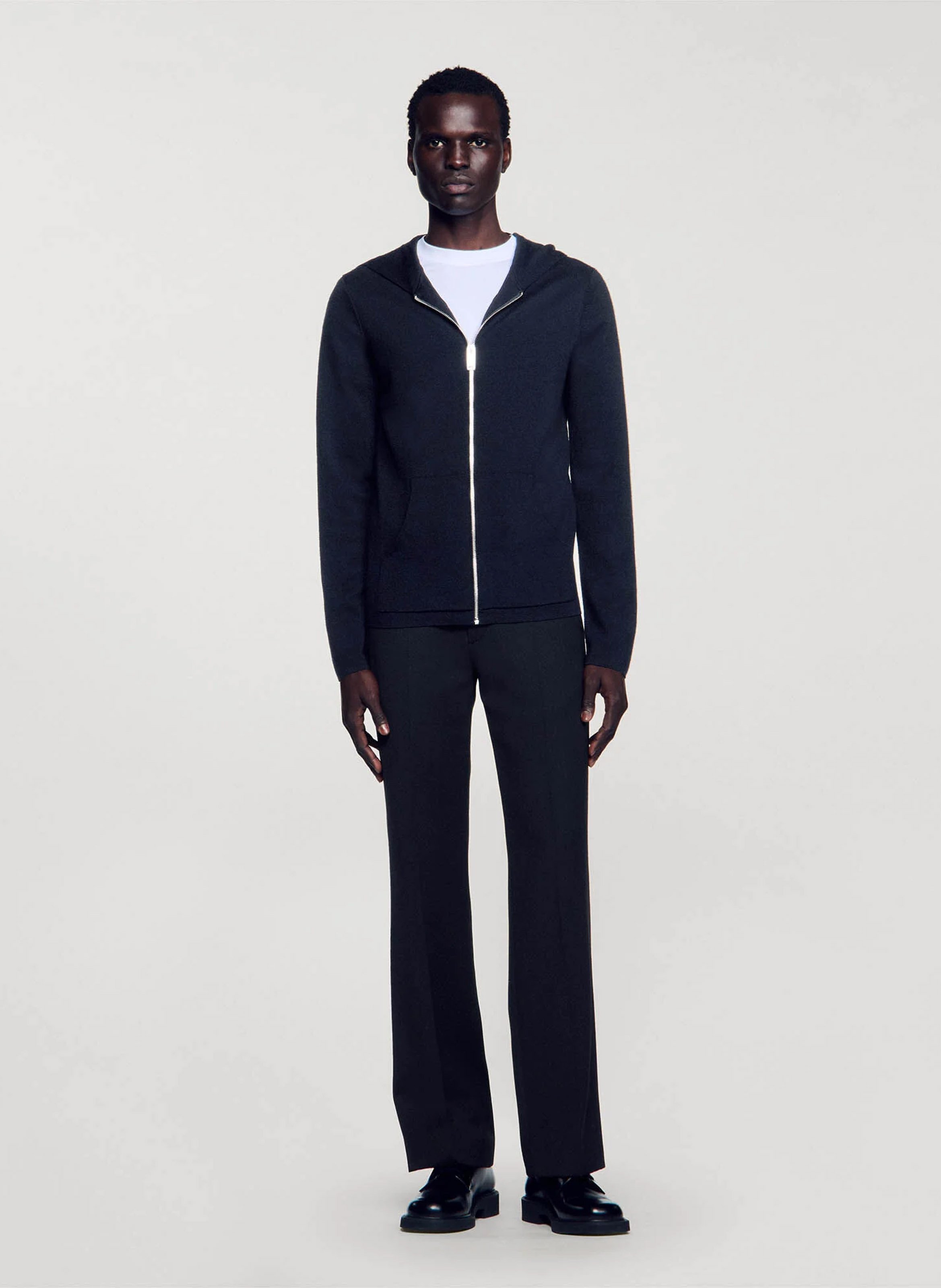 Gilet regular-fit  à capuche zippé en laine Noir