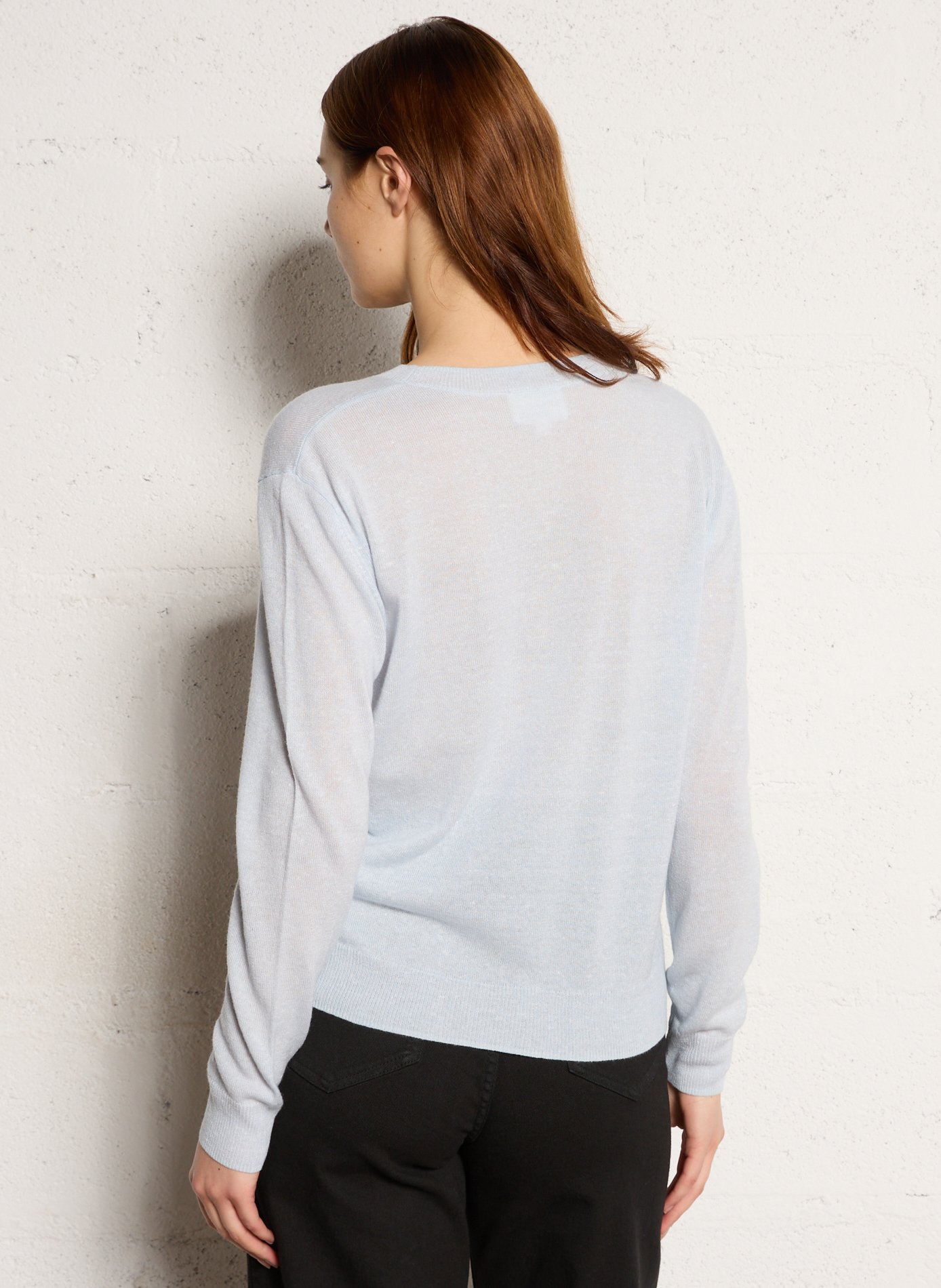 Pull droit uni en cachemire et lin prince MAISON 123 Bleu