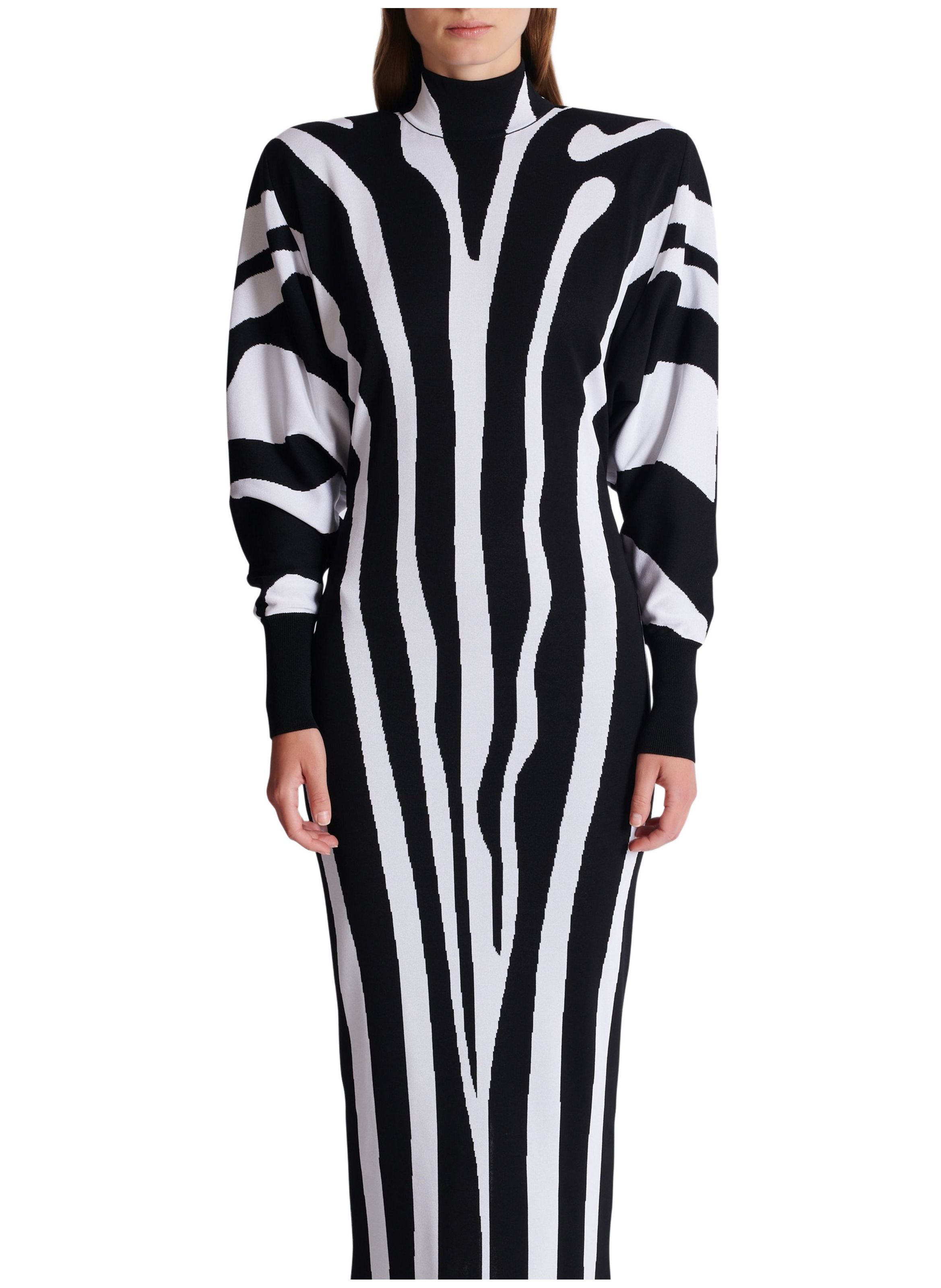 Robe longue en maille intarsia zébrée BALMAIN Noir