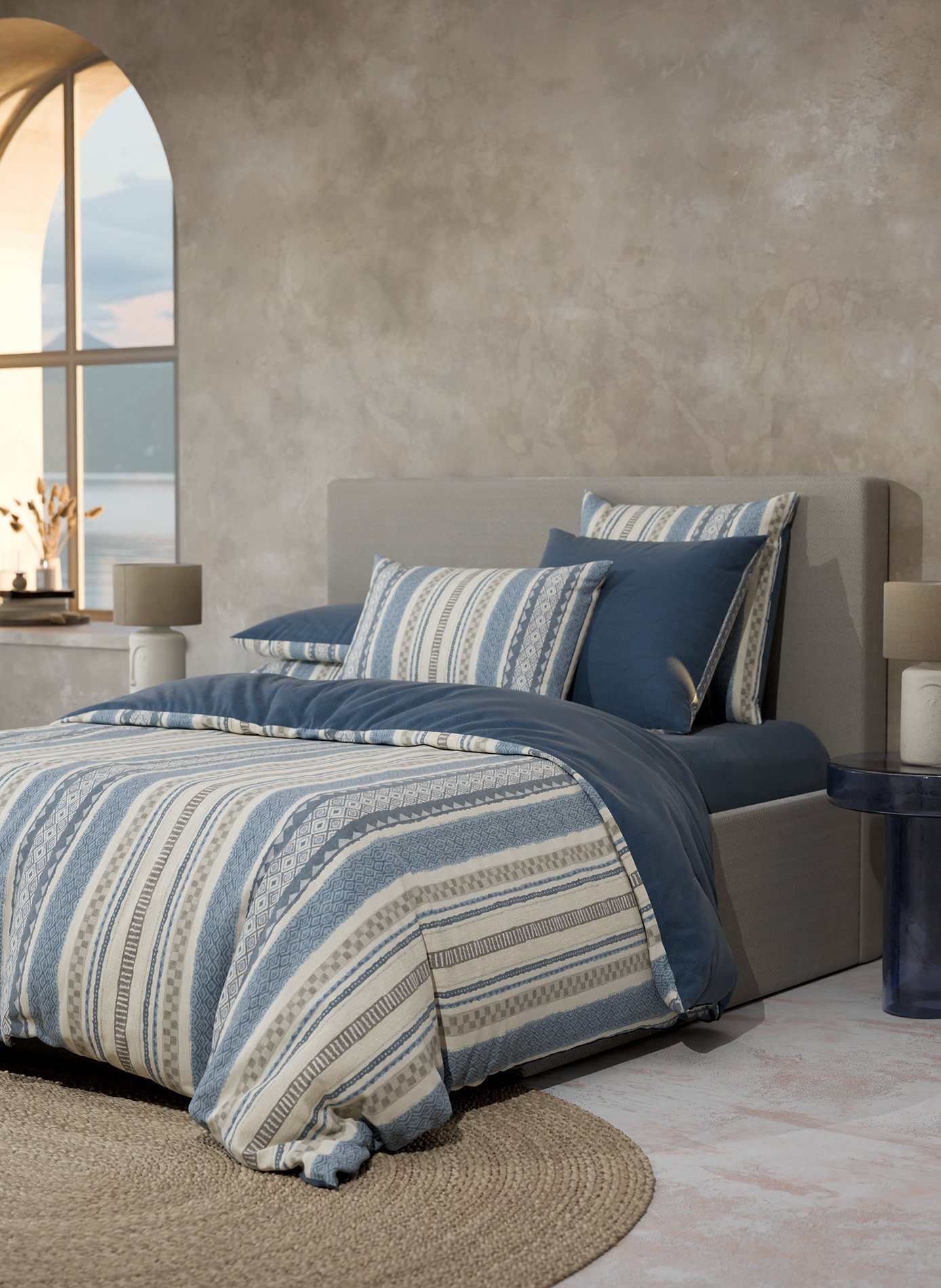 Pack housse de couette + taie(s) d'oreiller cyclades ANNE DE SOLENE Bleu