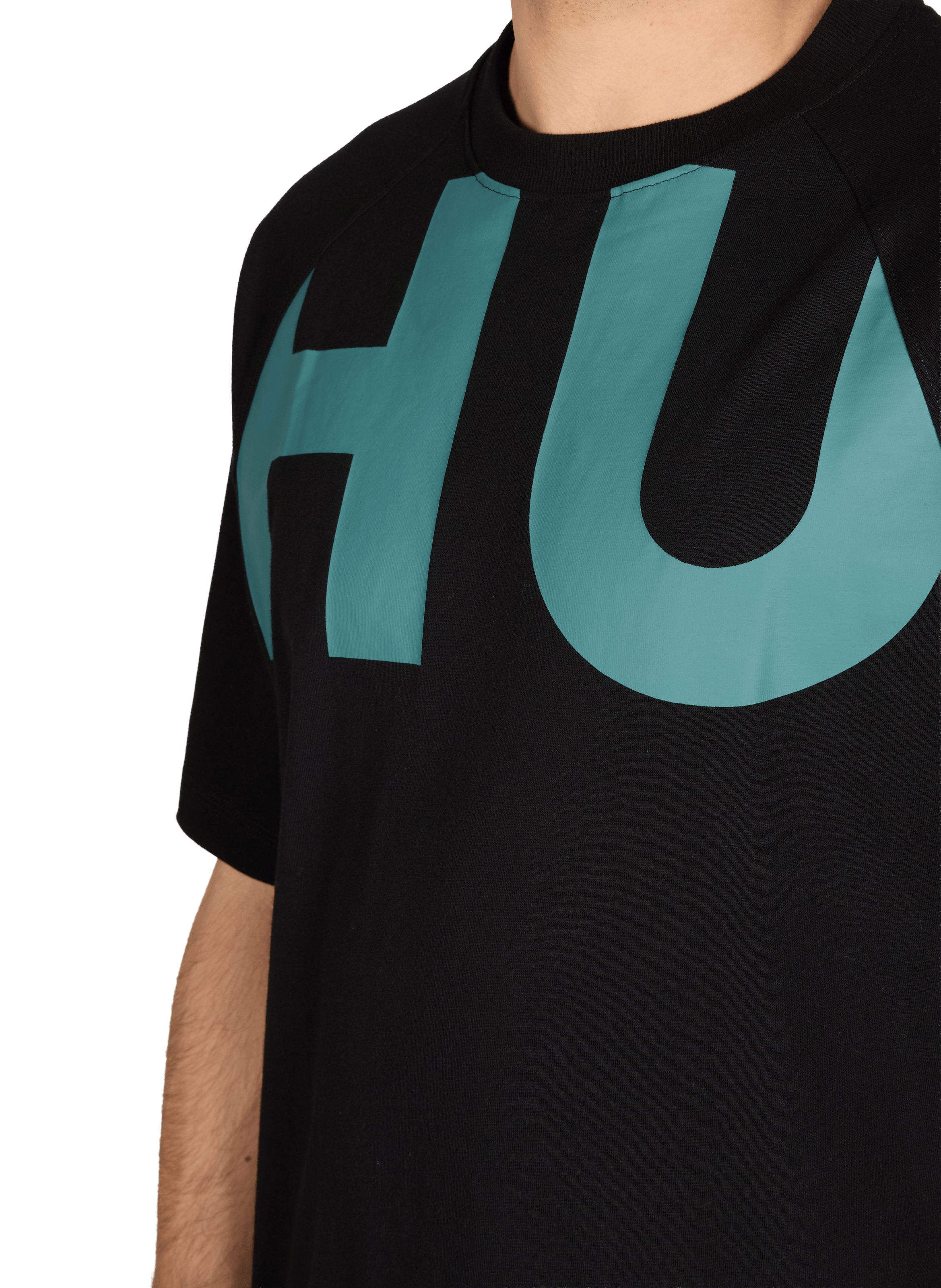 T-shirt imprimé à col rond en coton HUGO BLUE Noir