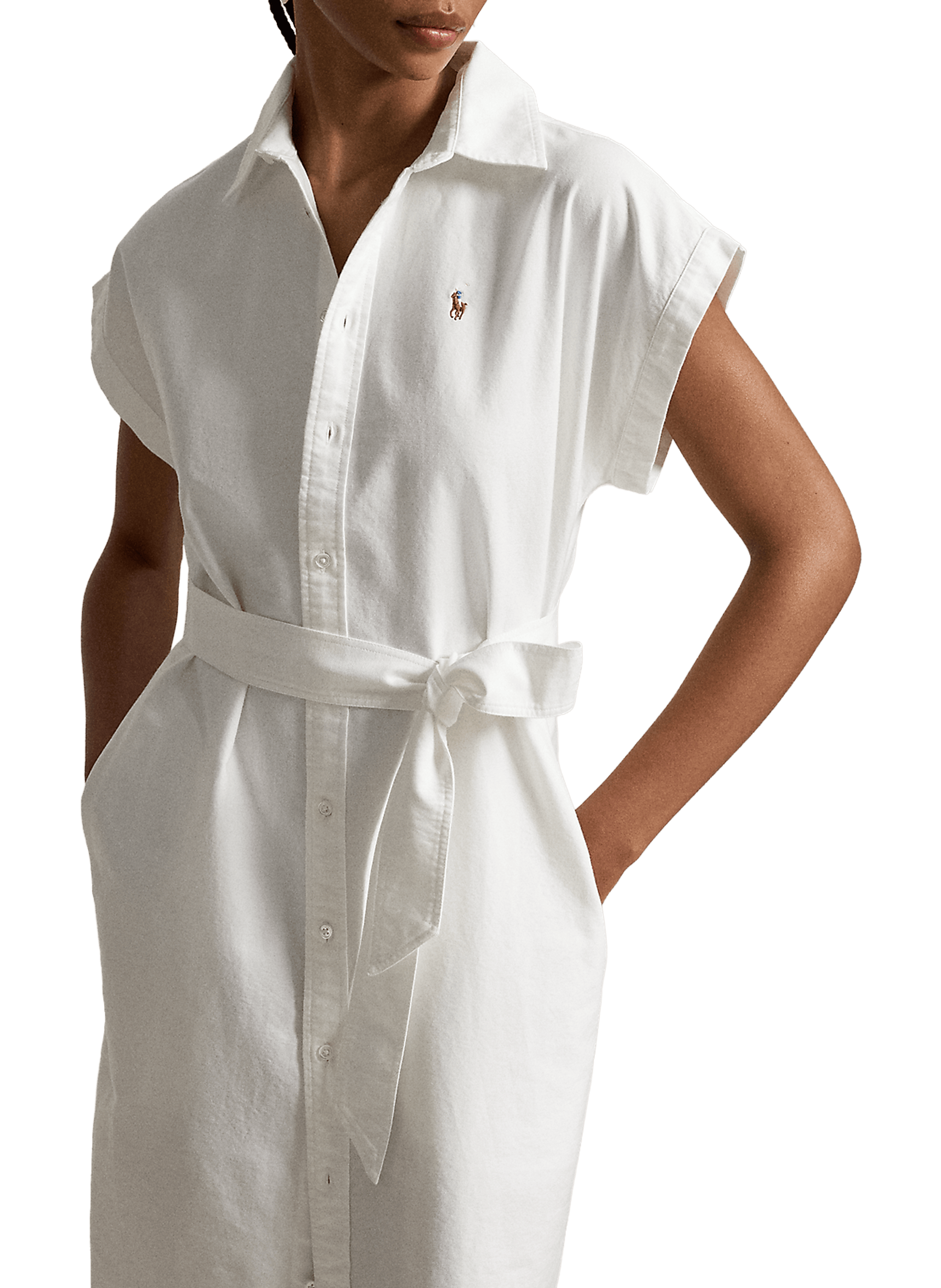 Robe midi boutonnée en coton POLO RALPH LAUREN Blanc