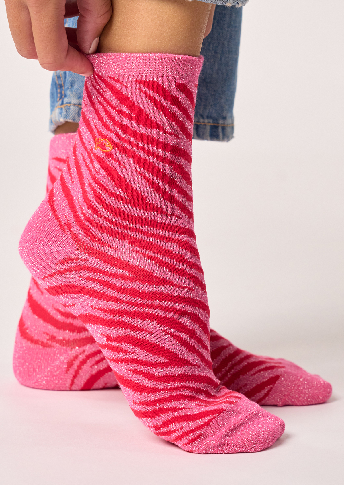 Chaussettes en coton peigné zèbre Rose
