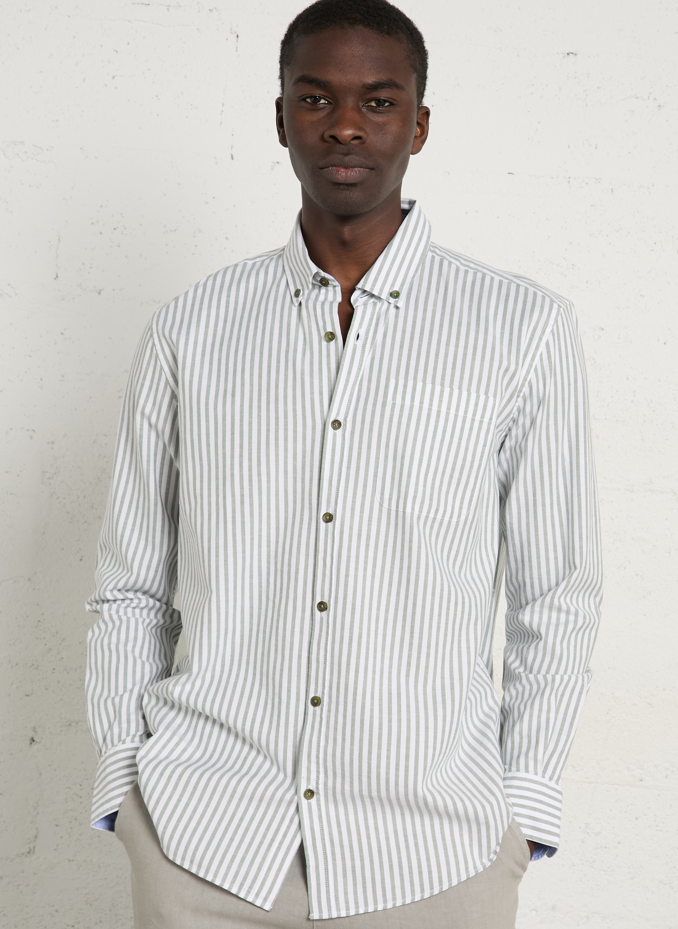 Chemise droite col classique en coton rayé ARMOR-LUX Vert