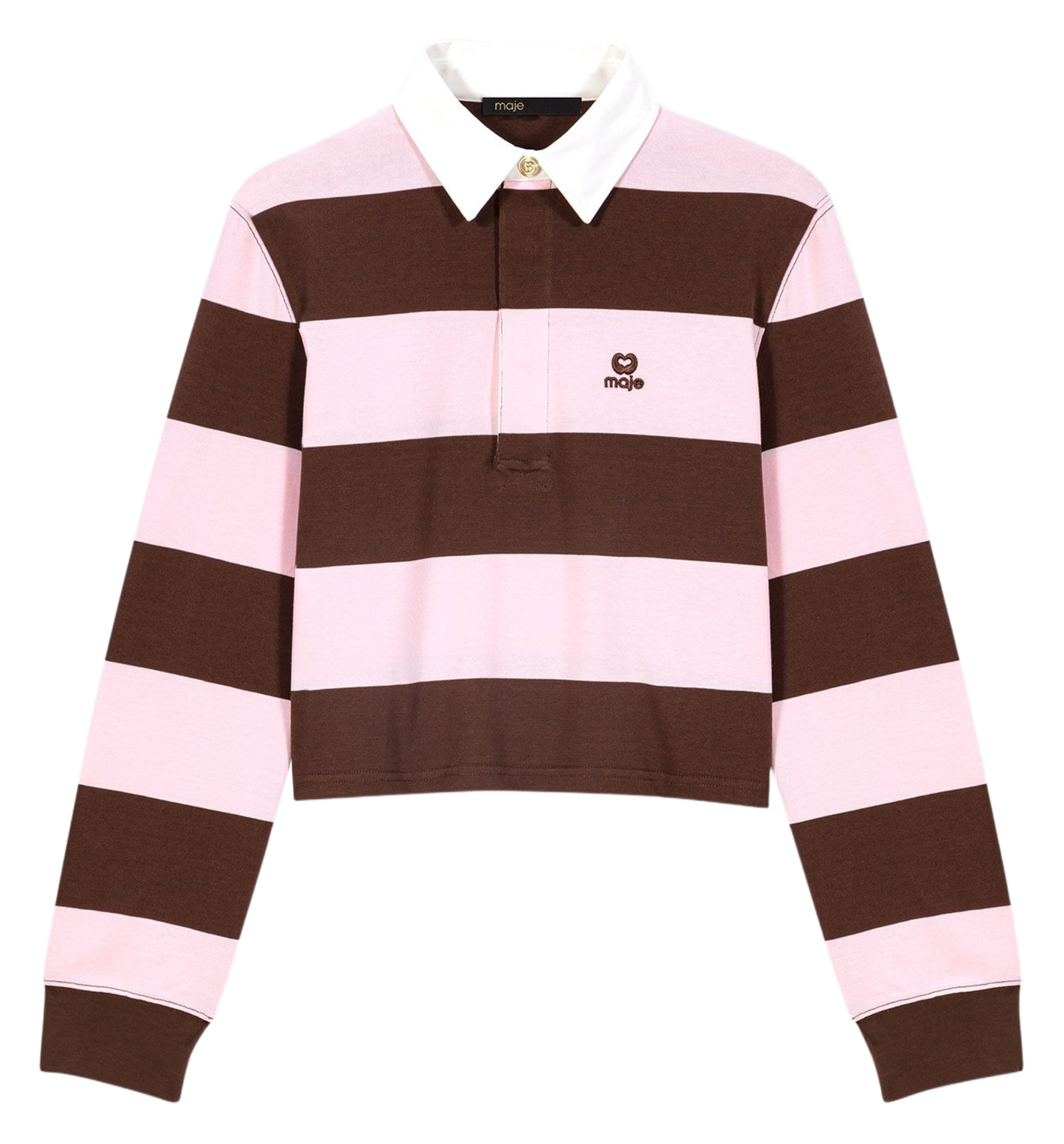 Polo droit en coton MAJE Marron