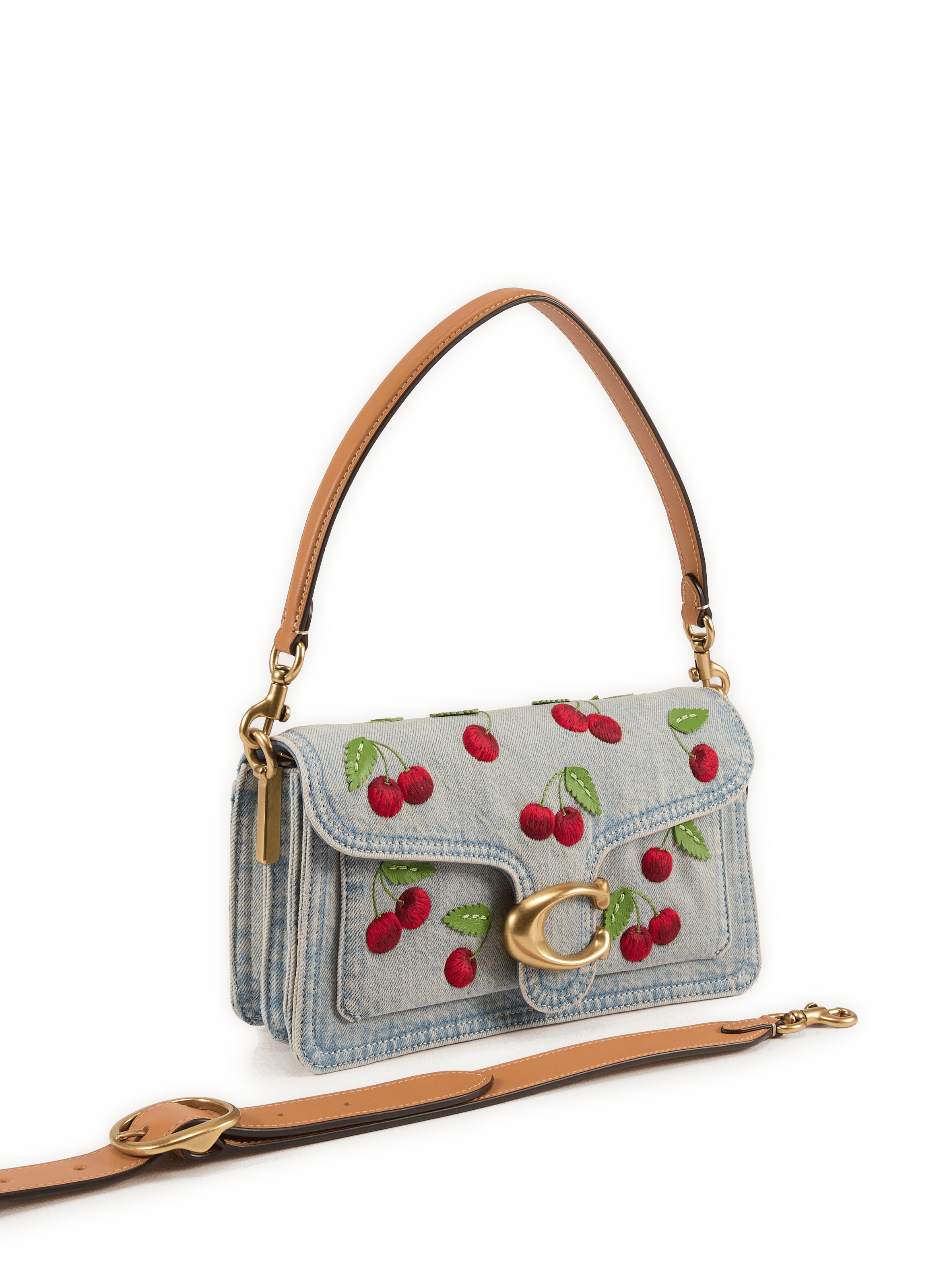 Bolso de mano bordado Tabby 26 en algodón y cuero. COACH Azul