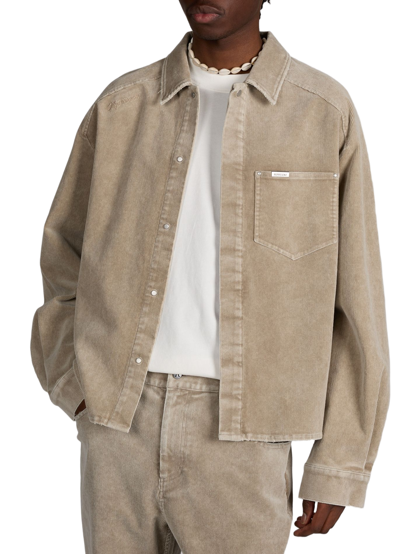 Surchemise en velours côtelé en coton mélangé REPRESENT Kaki