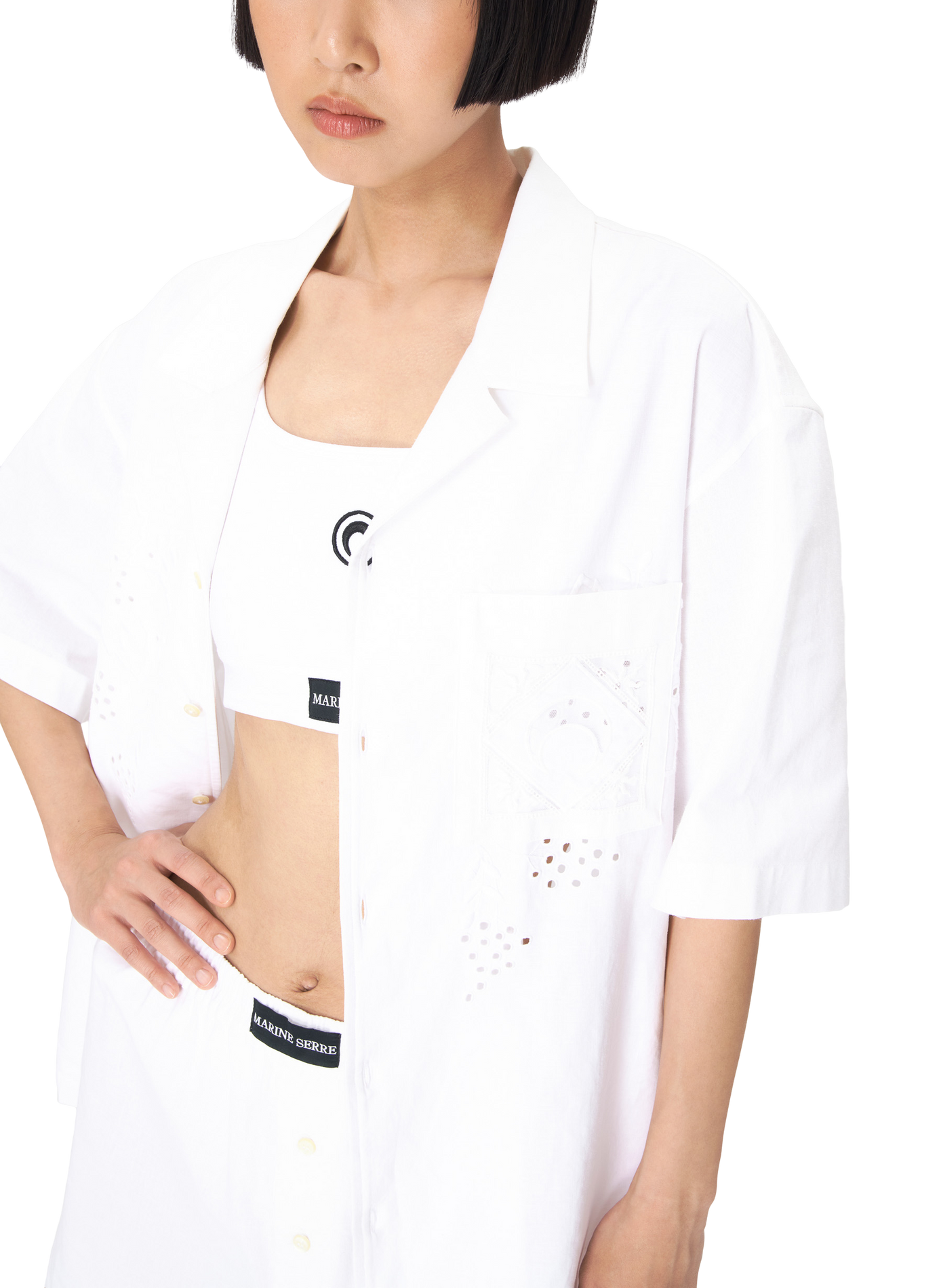 Chemise de bowling en upcyclé household linen unisexe MARINE SERRE Blanc