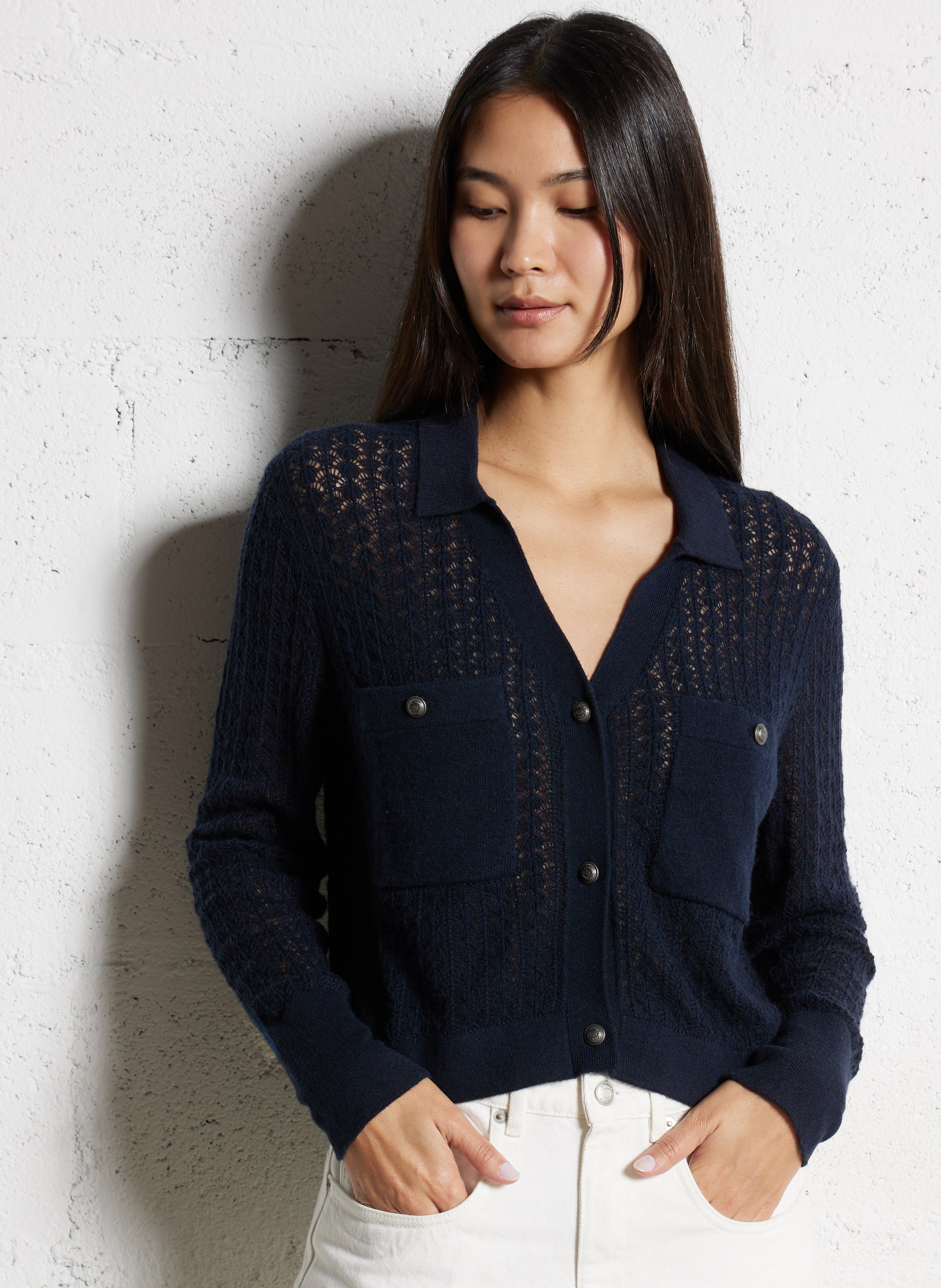 Cardigan droit col classique IKKS Bleu