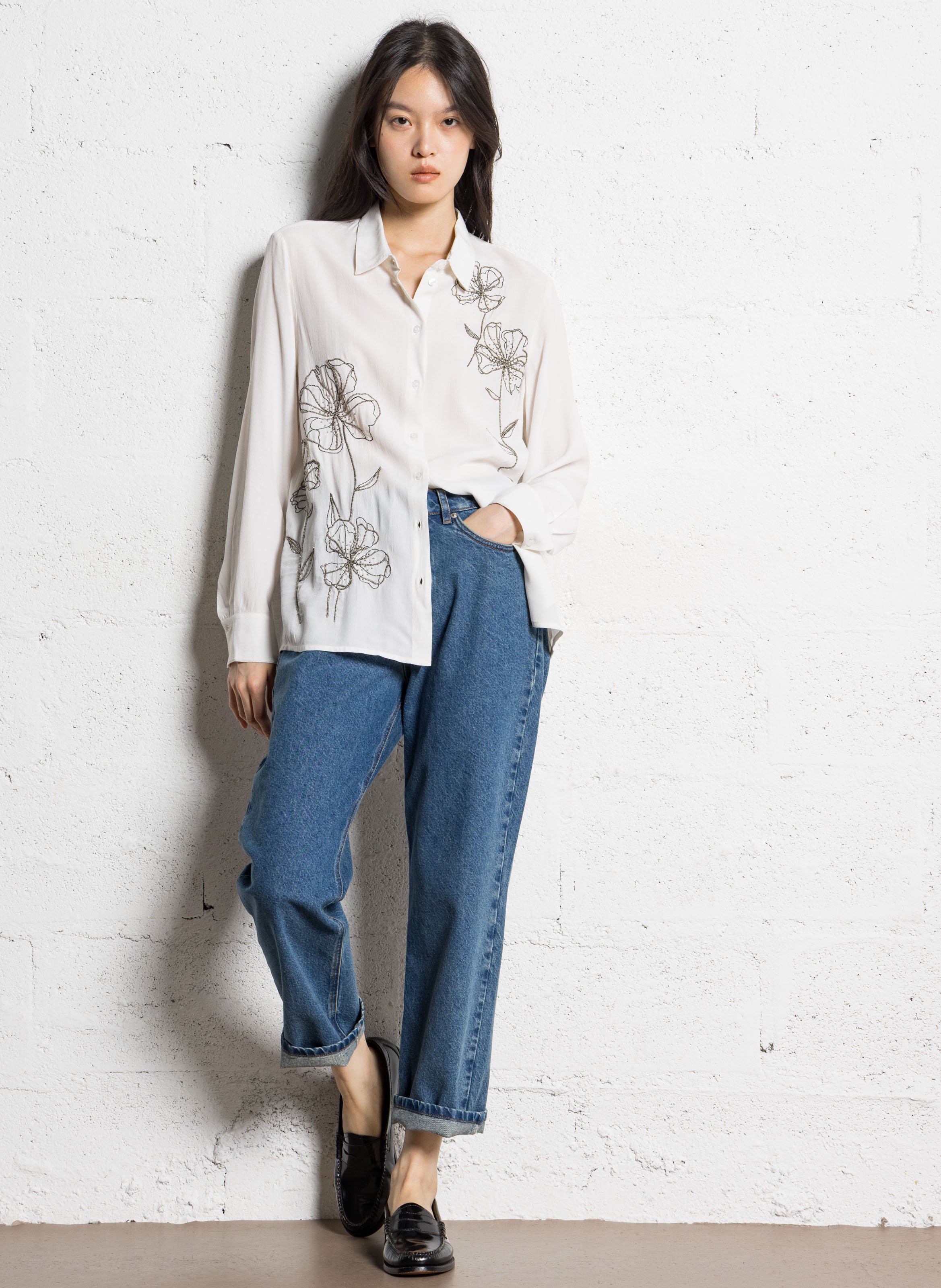 Jean droit en coton charlotte IKKS Bleu