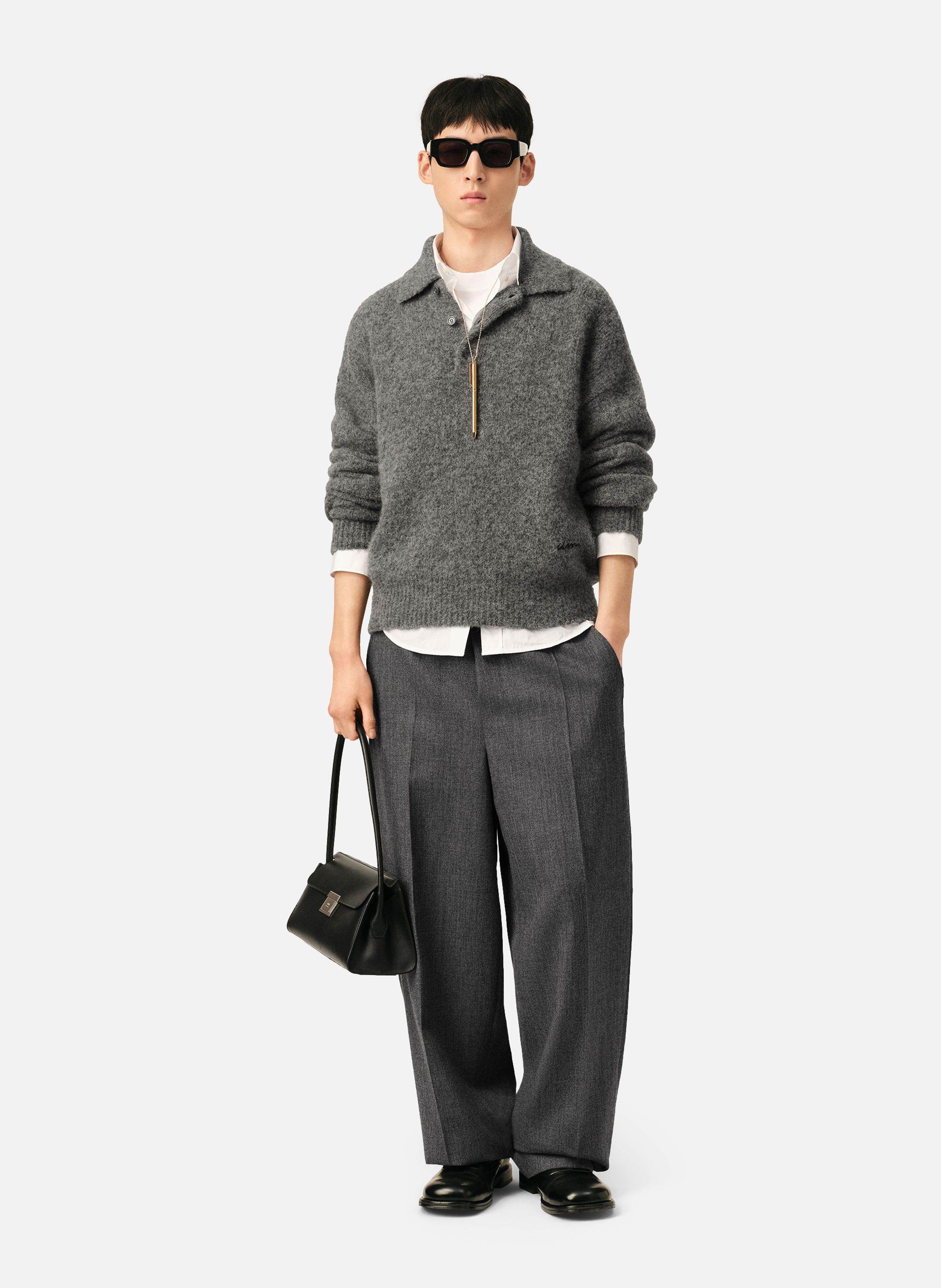 Pantalon en laine et satin taille élastiquée AMI PARIS Gris