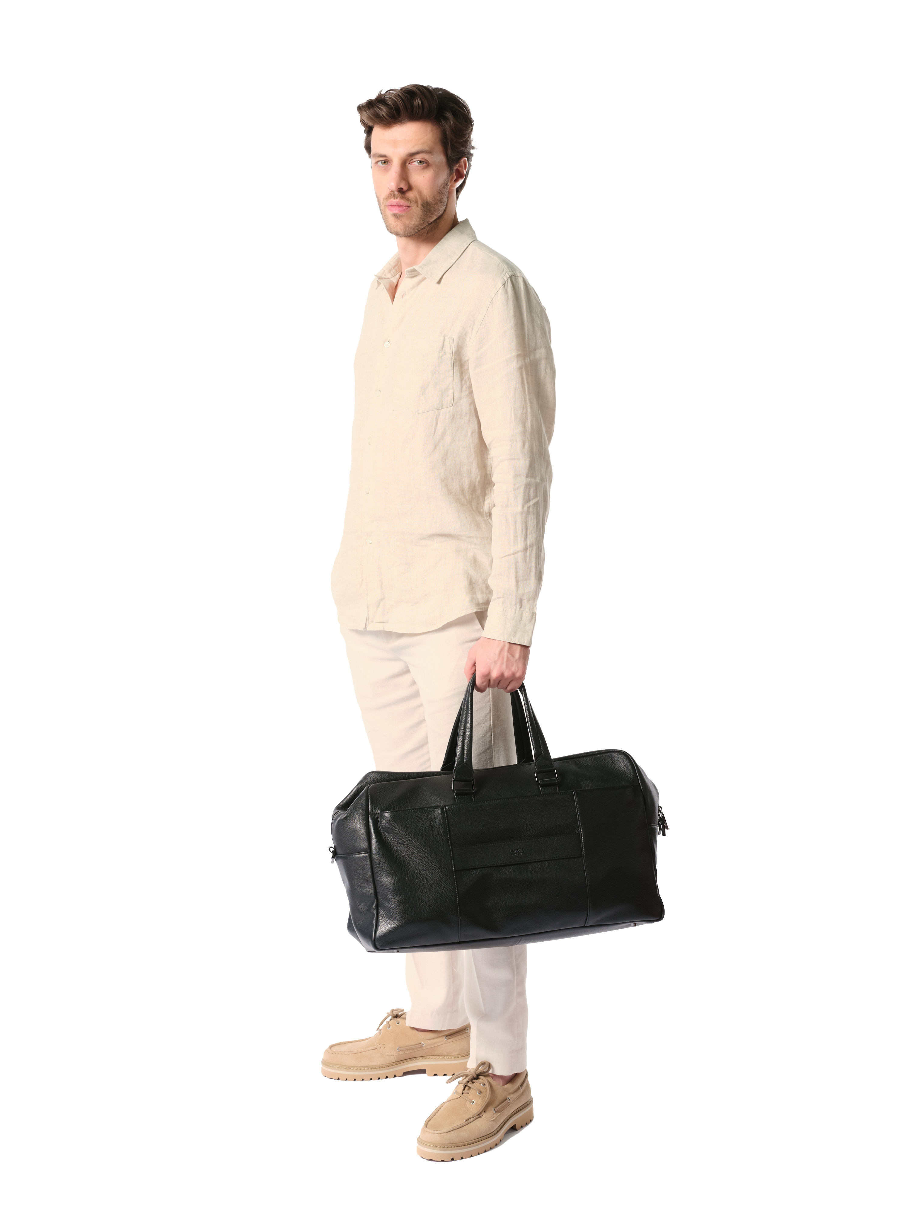 Lancel côme 48h duffle bag, grained cowhide leather, black. LANCEL Black