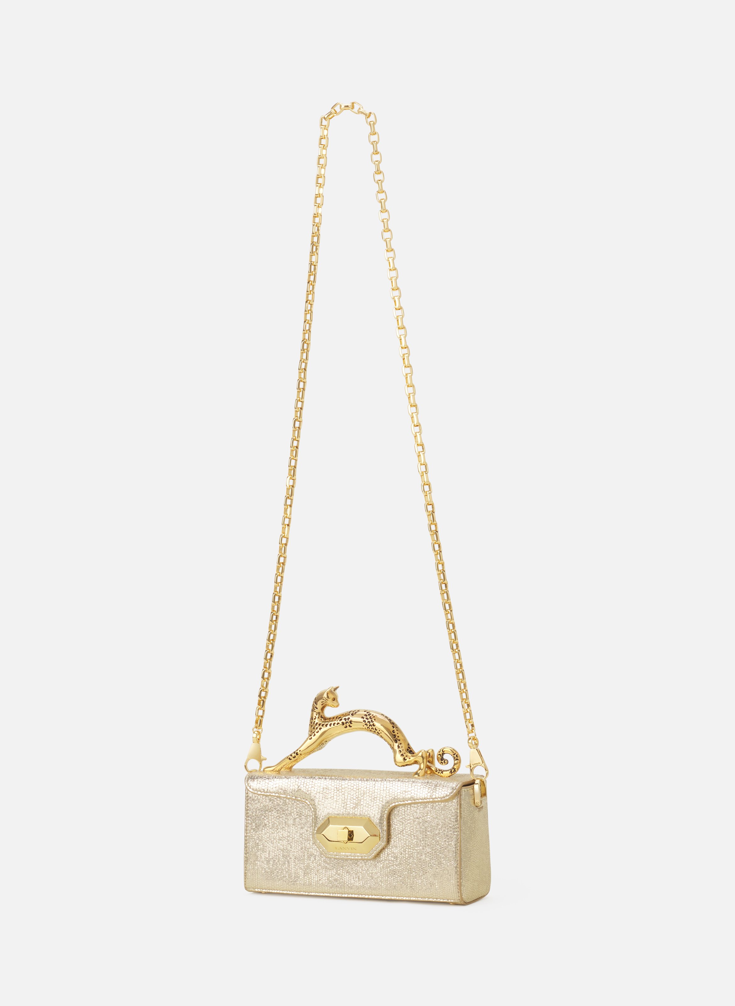 Sac pencil cat nano en cuir métallisé craquelé LANVIN Argent