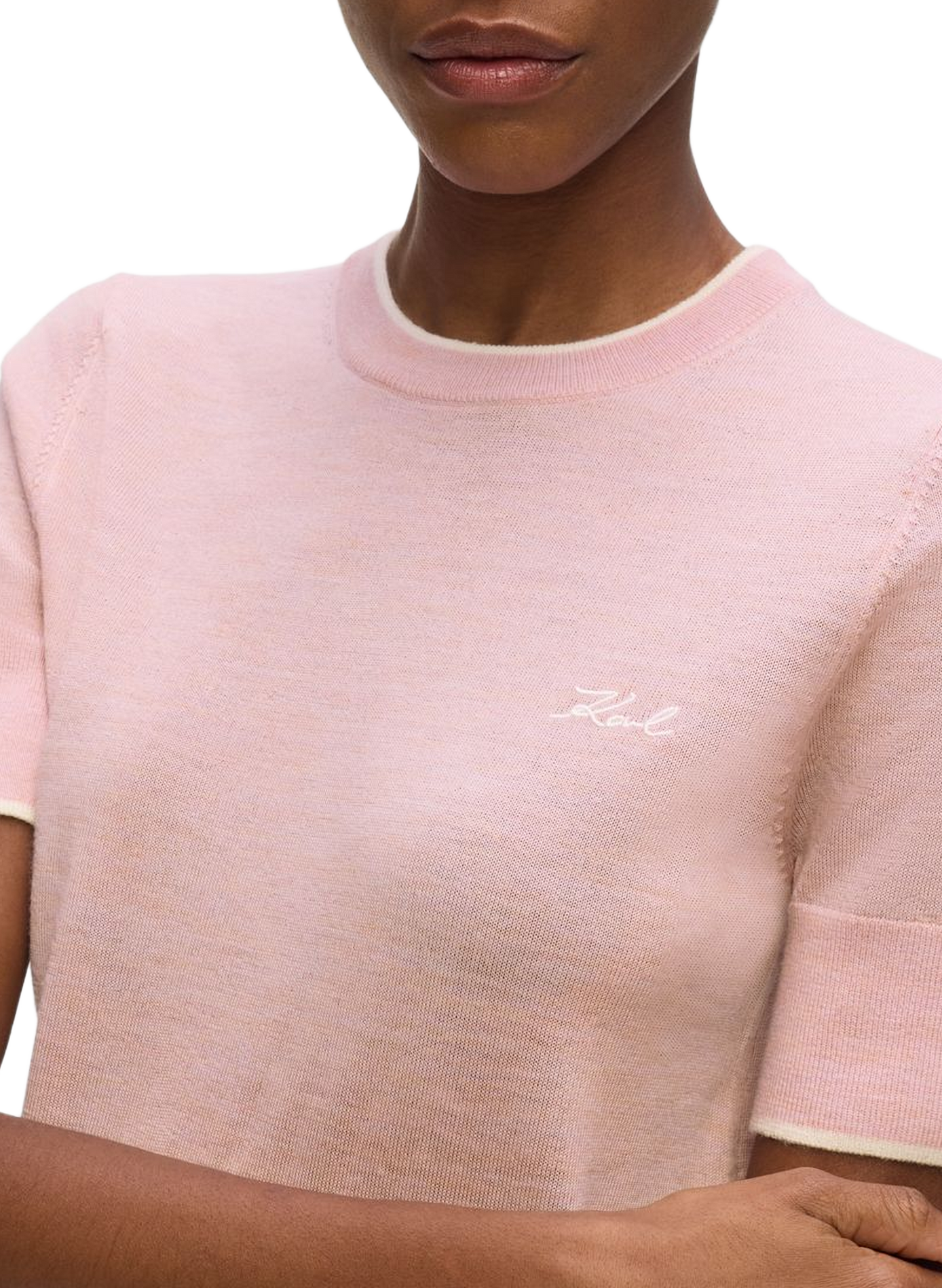 Pull manches courtes en laine KARL LAGERFELD Rose